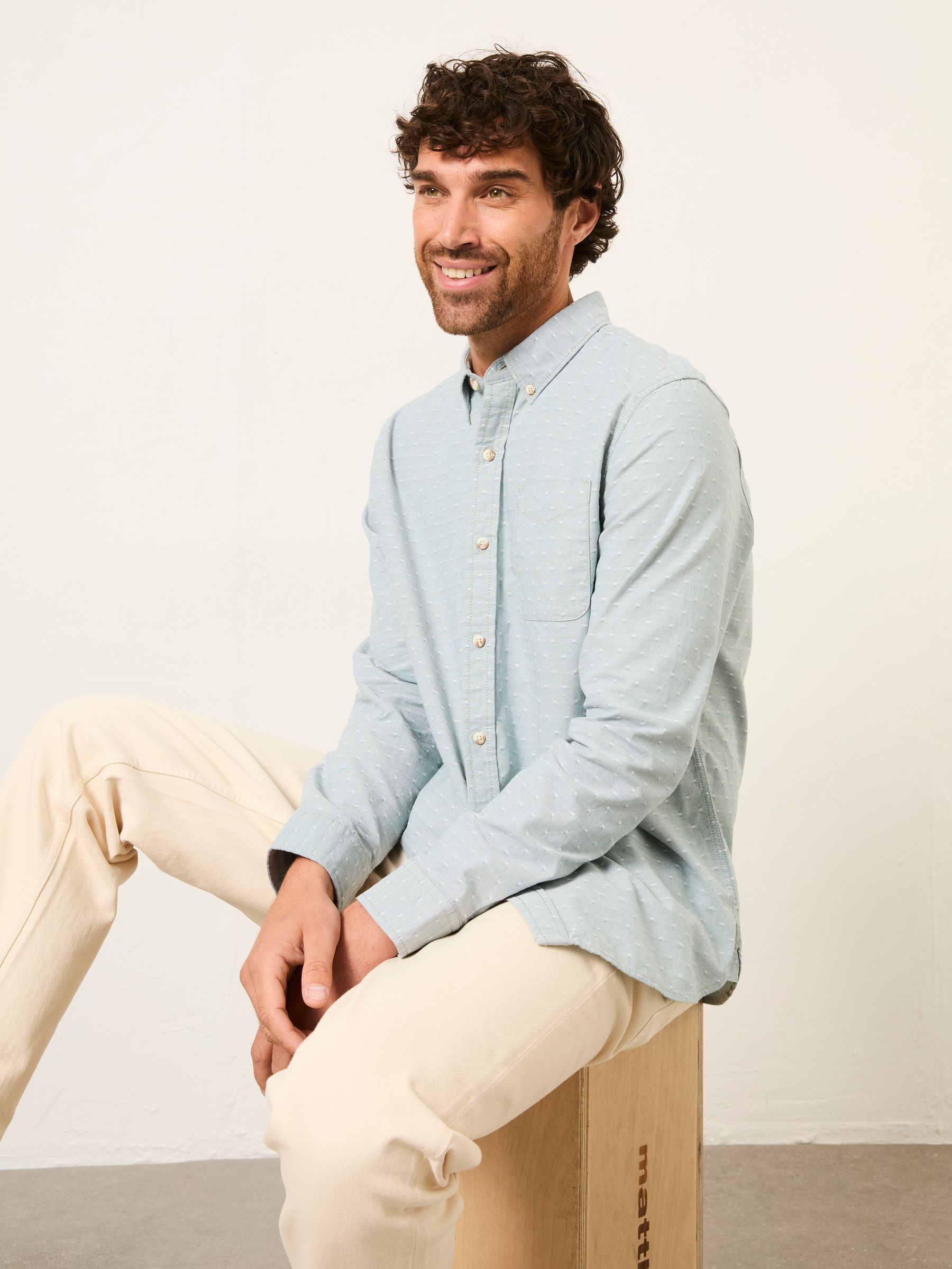 Jade Green Long Sleeve Oxford Dobby Shirt - Image 1 of 5