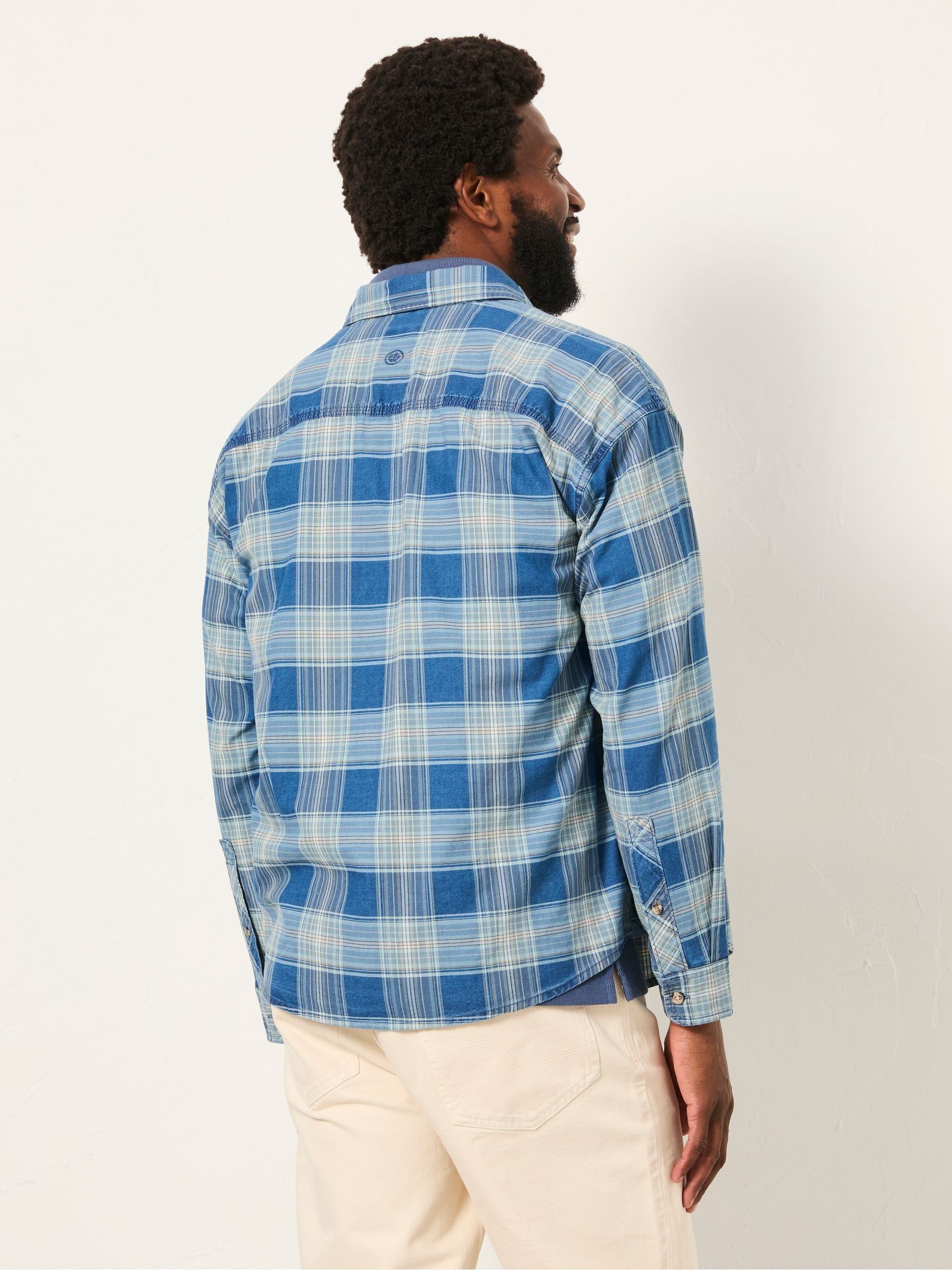 Afton Indigo Blue Long Sleeve Relaxed Fit Indigo Check Shirt - Image 3 of 7
