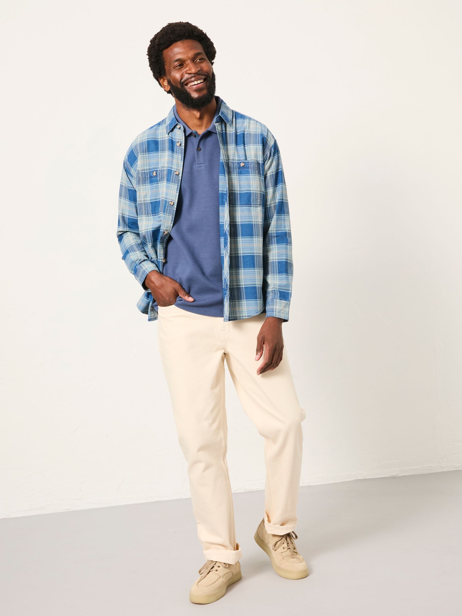 Afton Indigo Blue Long Sleeve Relaxed Fit Indigo Check Shirt - Image 4 of 7