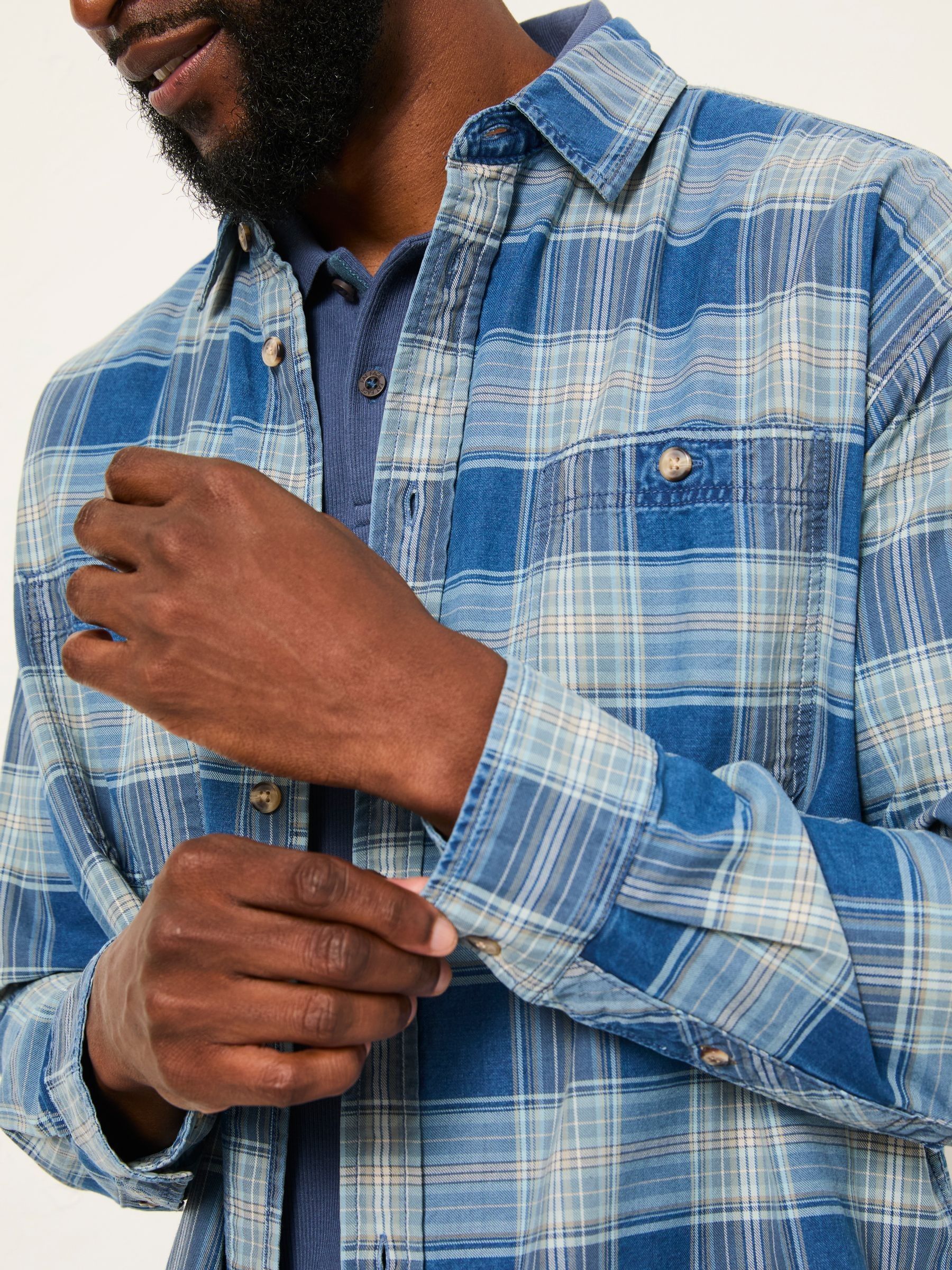 Afton Indigo Blue Long Sleeve Relaxed Fit Indigo Check Shirt - Image 5 of 7