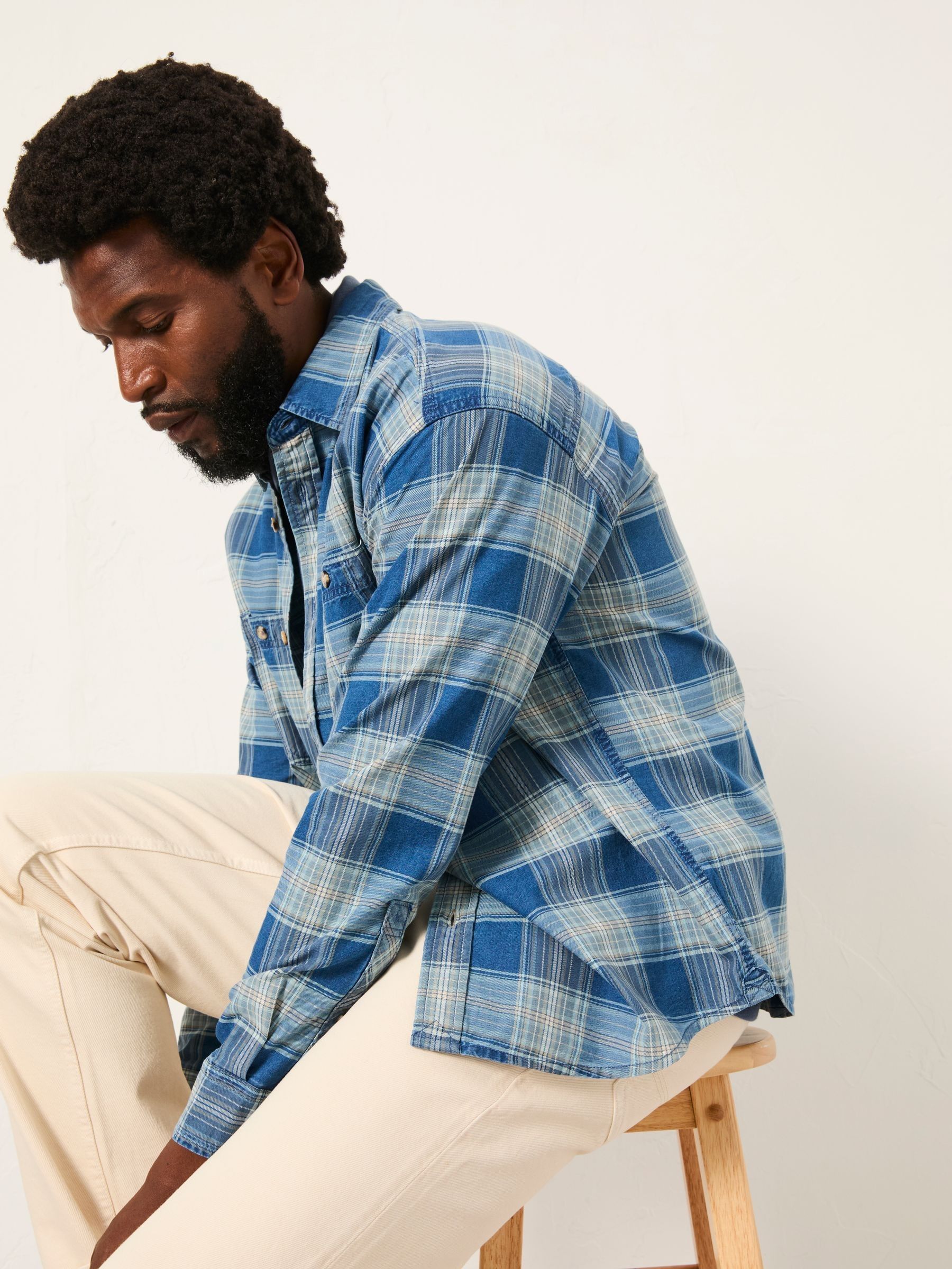 Afton Indigo Blue Long Sleeve Relaxed Fit Indigo Check Shirt - Image 6 of 7
