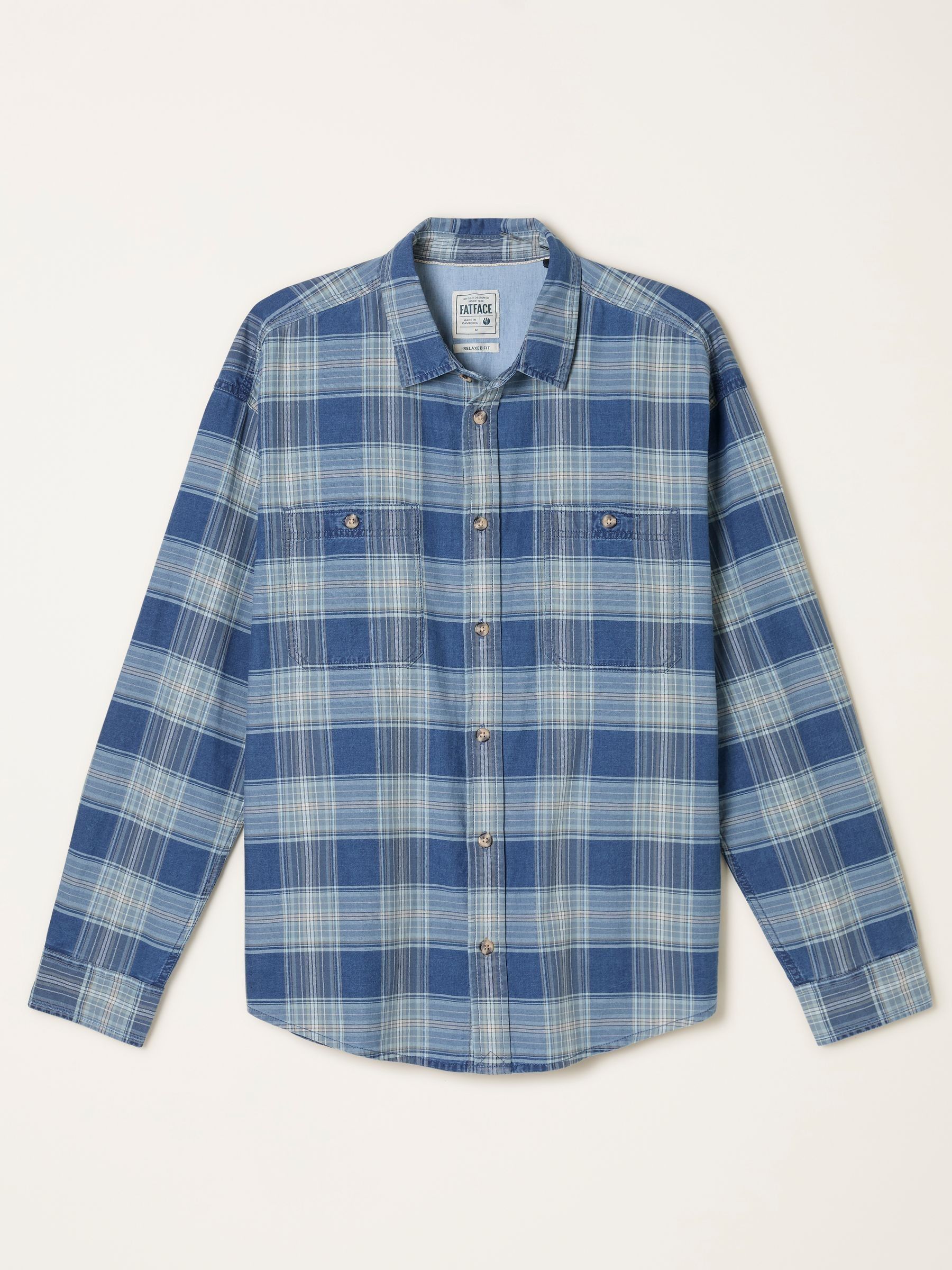 Afton Indigo Blue Long Sleeve Relaxed Fit Indigo Check Shirt | FatFace