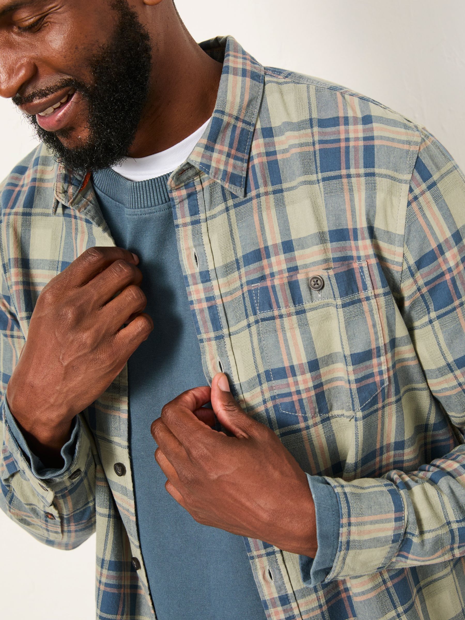 Trent Sage Green Long Sleeve Check Shirt - Image 6 of 7