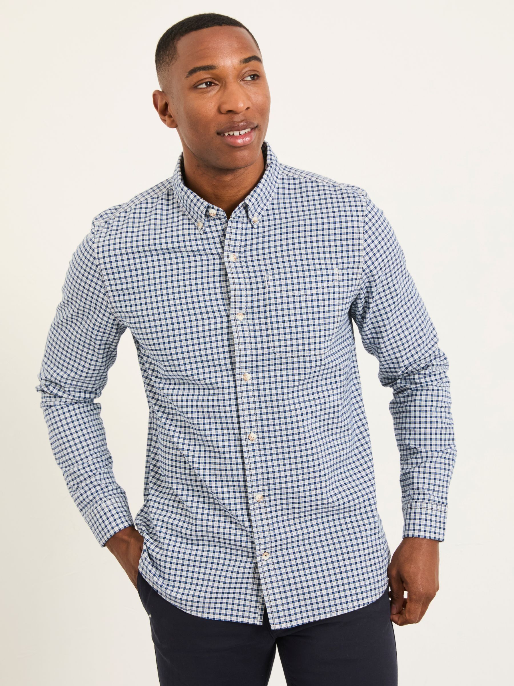 Navy Long Sleeve Oxford Gingham Shirt - Image 1 of 6