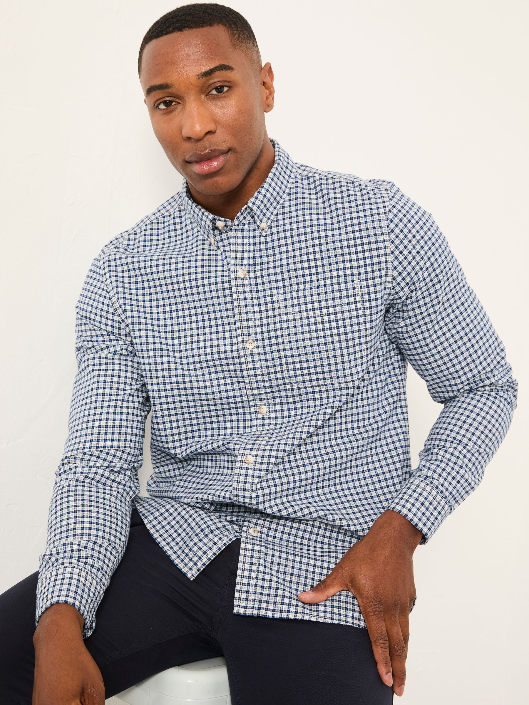 Navy Long Sleeve Oxford Gingham Shirt - Image 5 of 6