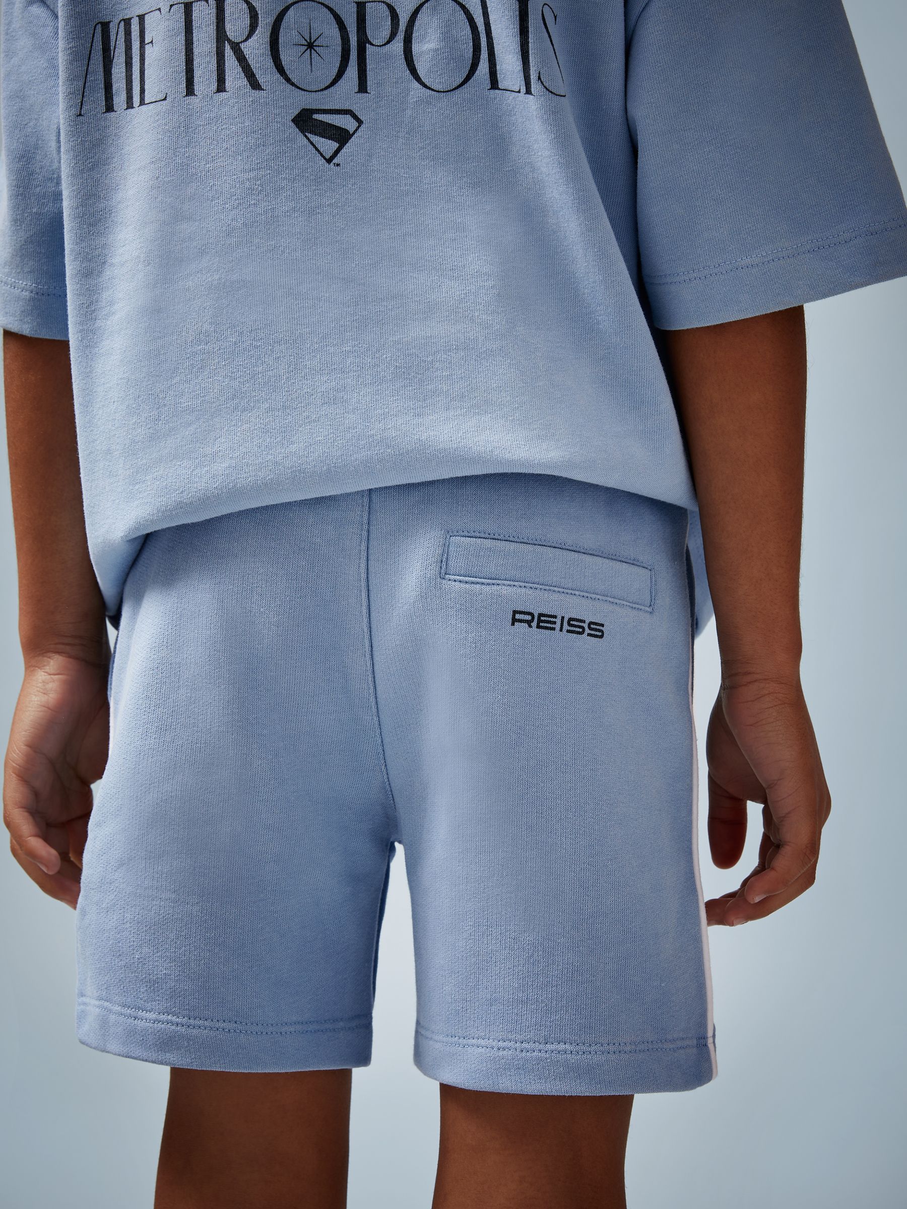 3-9 yrs Superman | Reiss Logo-Print Shorts in Light Blue - Image 4 of 5