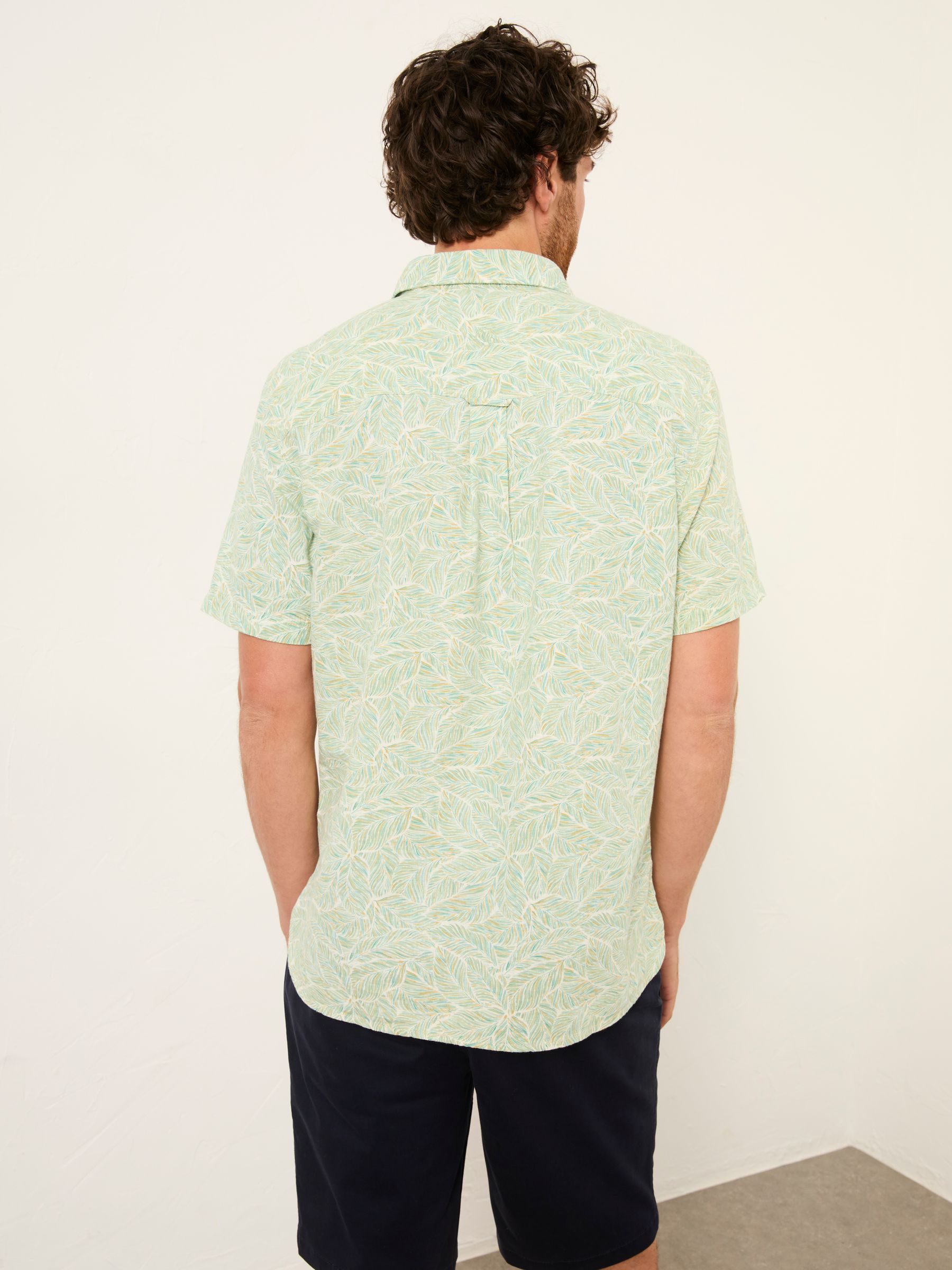 Mint Green Short Sleeve Leaf Print Shirt - Image 1 of 5