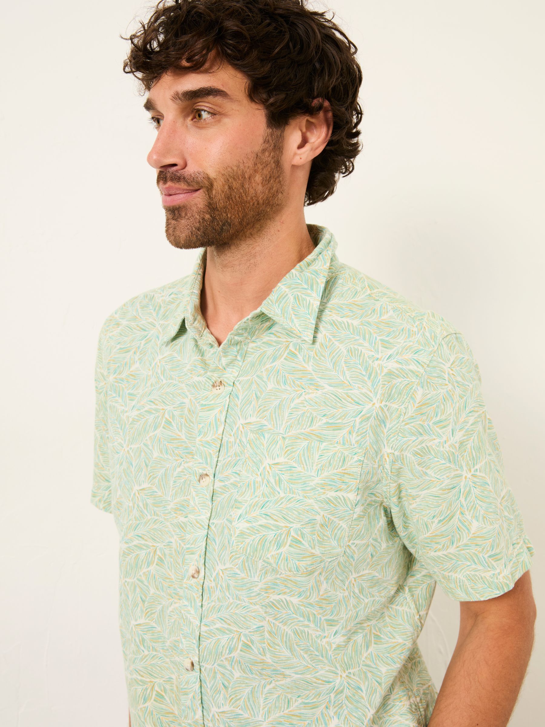 Mint Green Short Sleeve Leaf Print Shirt - Image 2 of 5