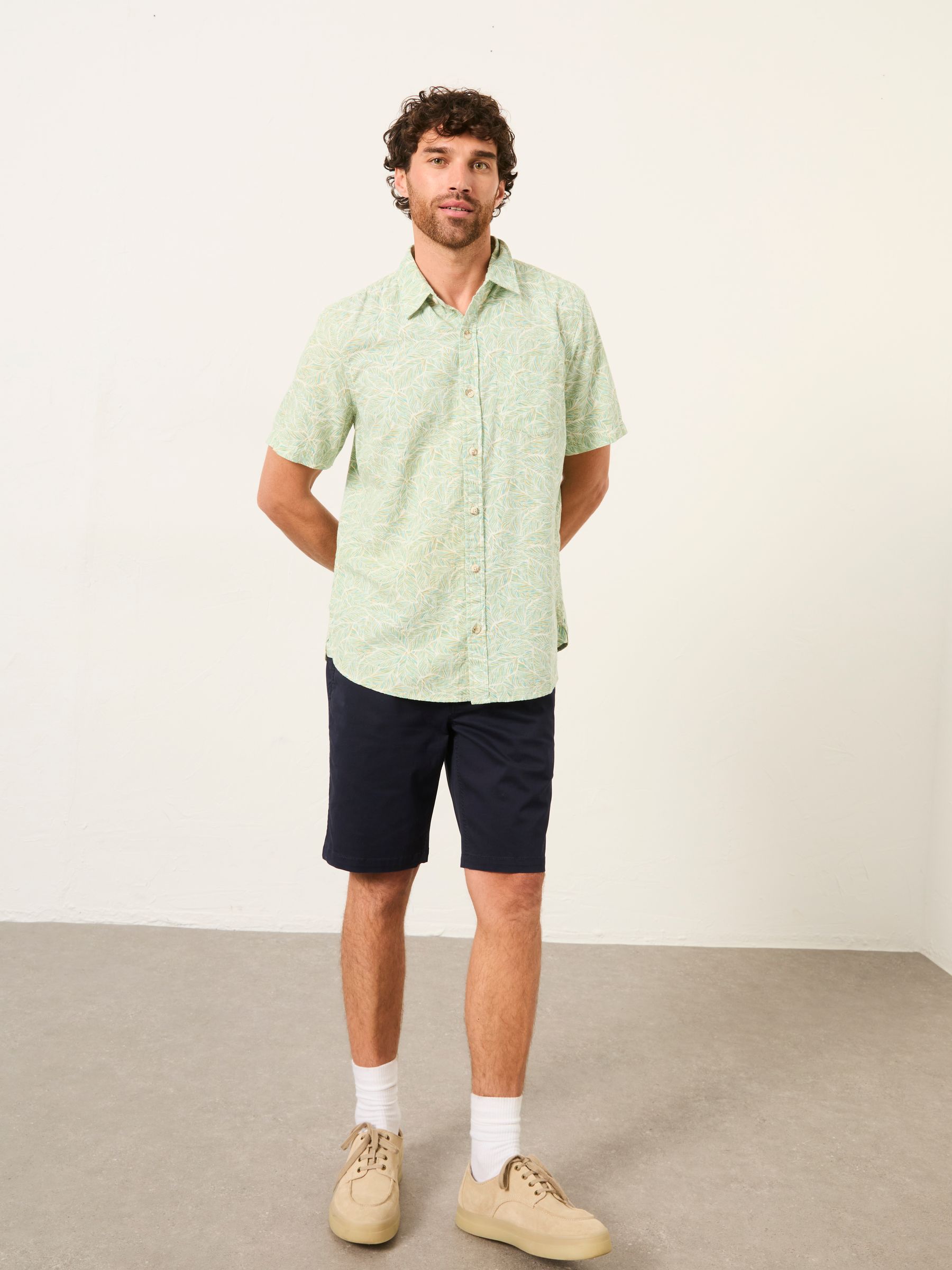 Mint Green Short Sleeve Leaf Print Shirt - Image 3 of 5
