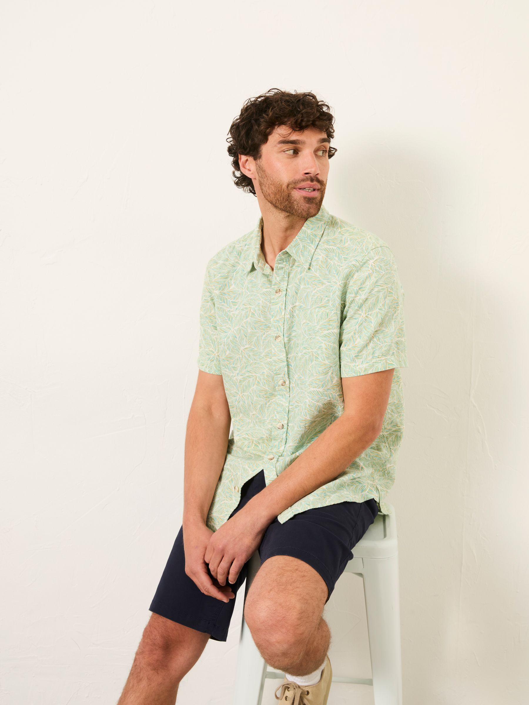 Mint Green Short Sleeve Leaf Print Shirt - Image 5 of 5