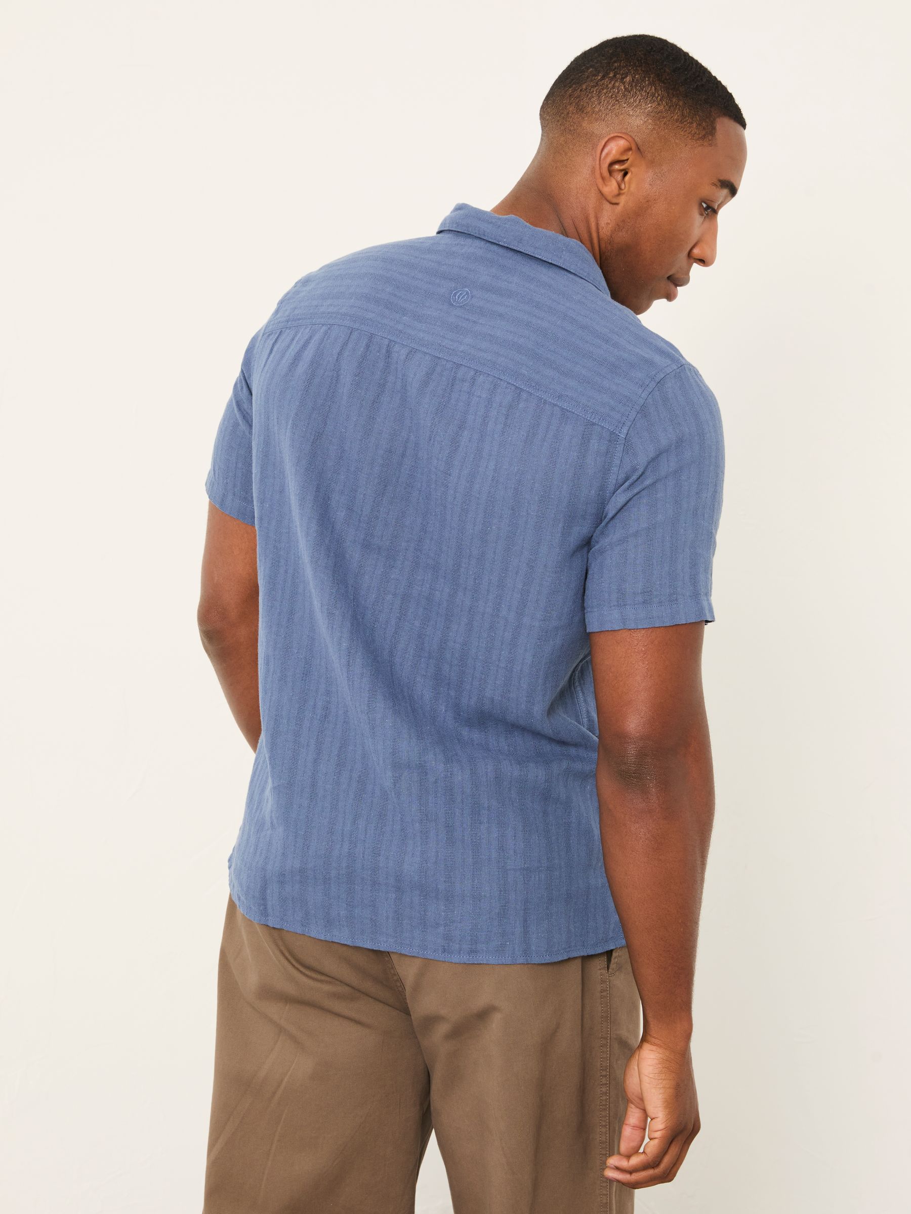 Bugle Denim Dark Blue Short Sleeve Self Stripe Shirt - Image 2 of 6