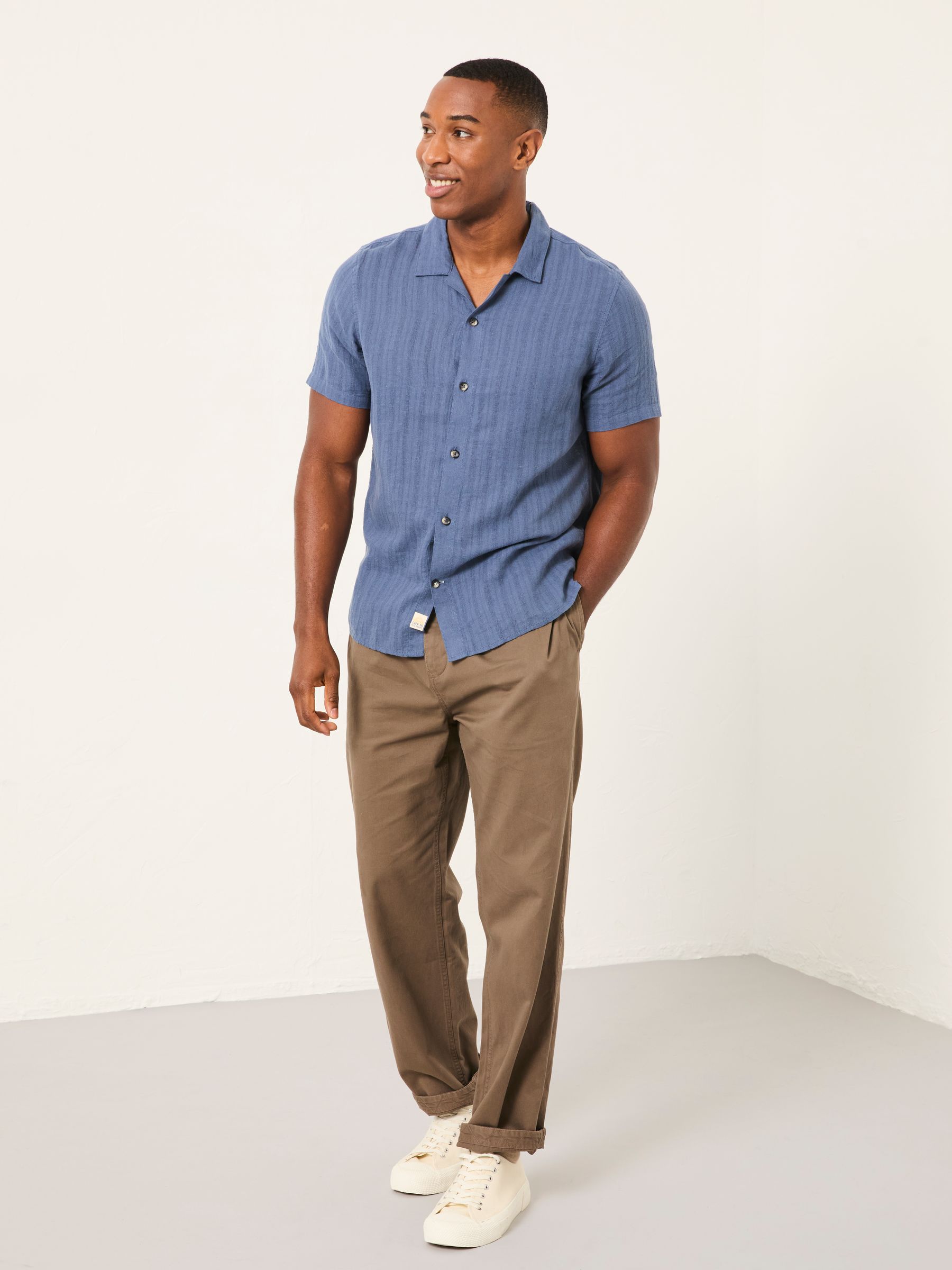 Bugle Denim Dark Blue Short Sleeve Self Stripe Shirt - Image 3 of 6