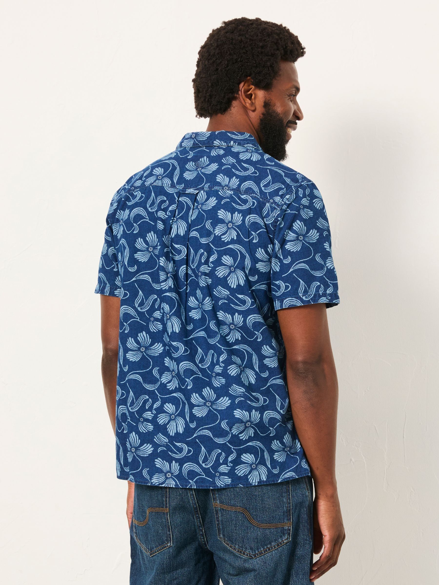Indigo Blue Short Sleeve Hibiscus Print Shirt - Image 2 of 6