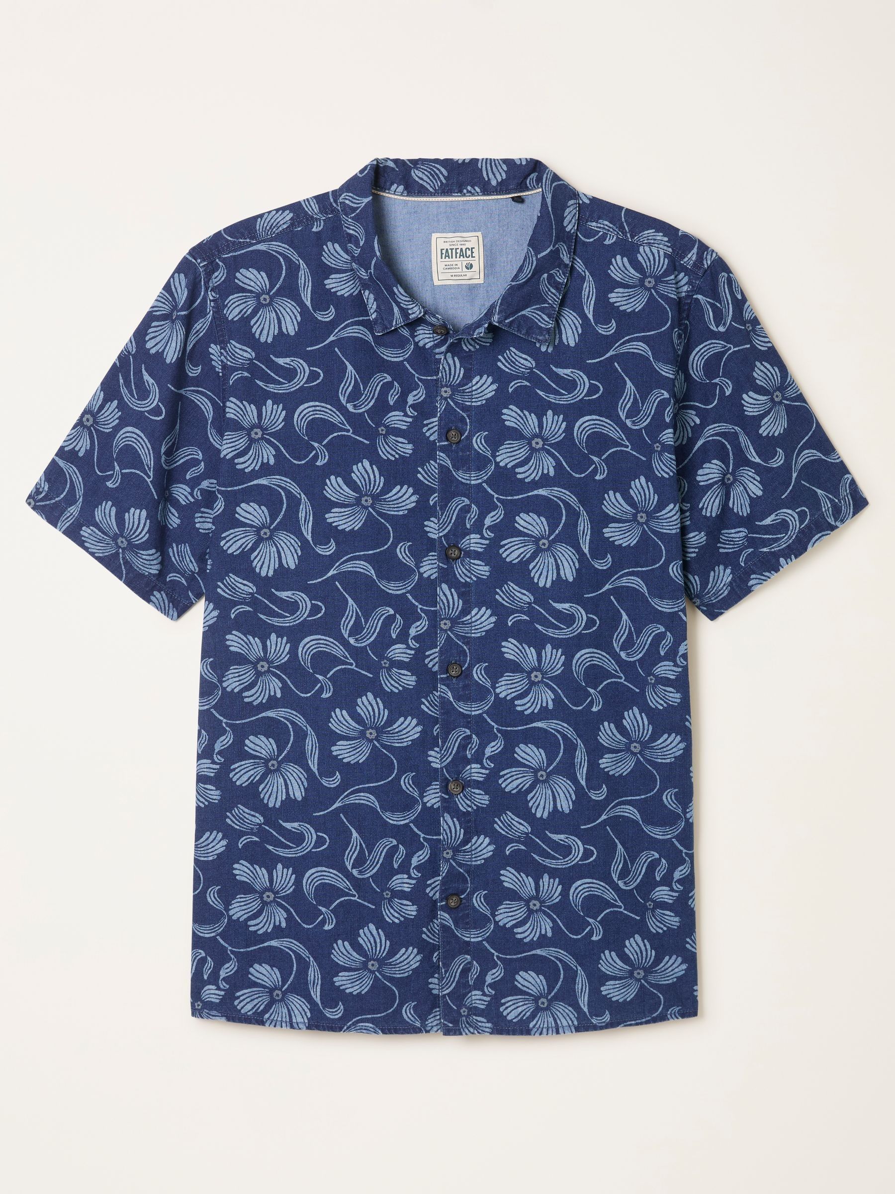 Indigo Blue Short Sleeve Hibiscus Print Shirt - Image 6 of 6