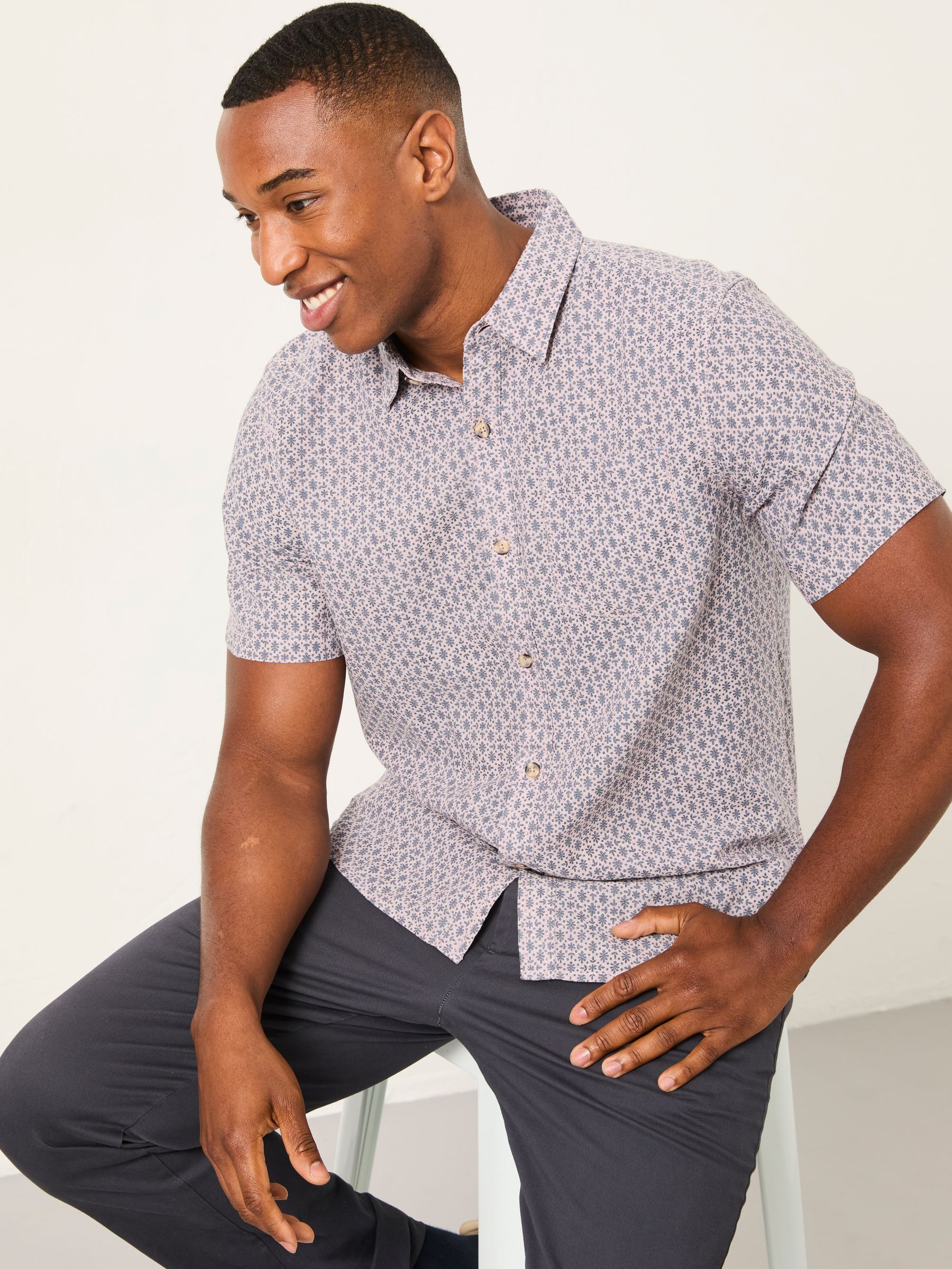 Dusky Purple Short Sleeve Woodblock Print Shirt - Image 1 of 6