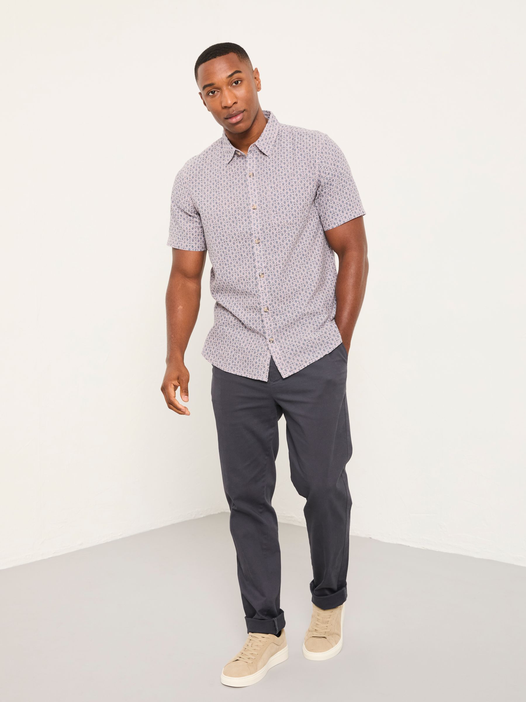 Dusky Purple Short Sleeve Woodblock Print Shirt - Image 4 of 6