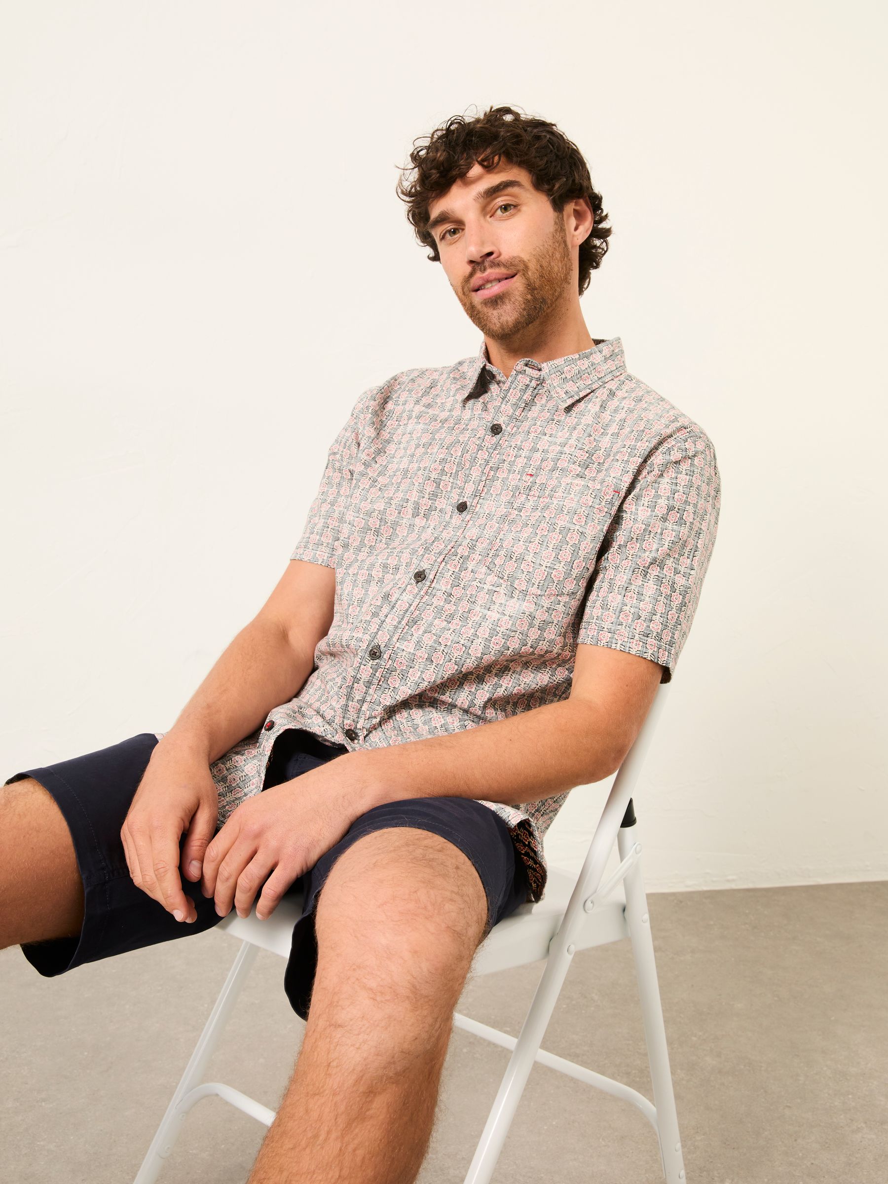 Washed Black Short Sleeve Floral Block Print Shirt - Image 1 of 6