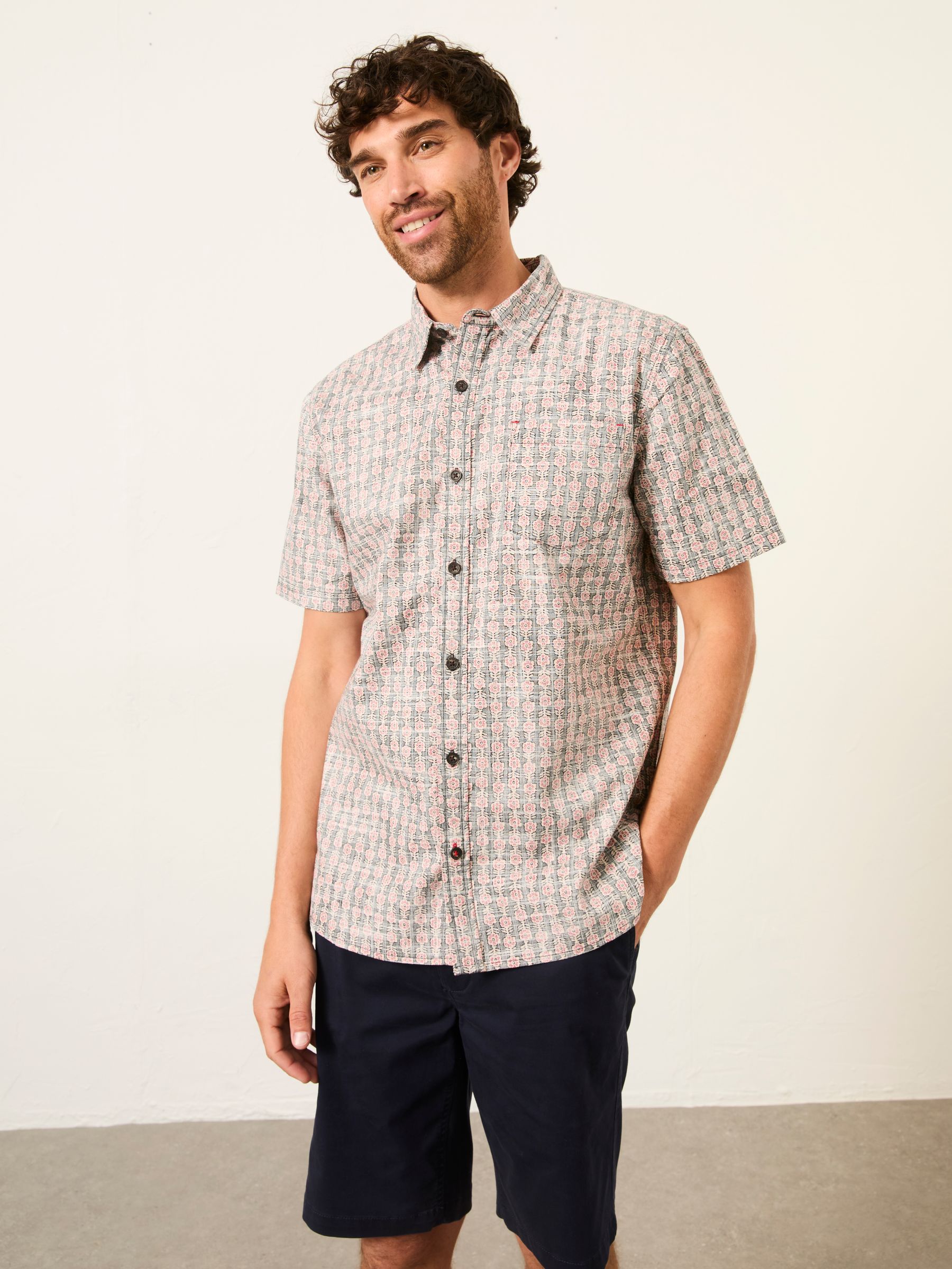 Washed Black Short Sleeve Floral Block Print Shirt - Image 5 of 6