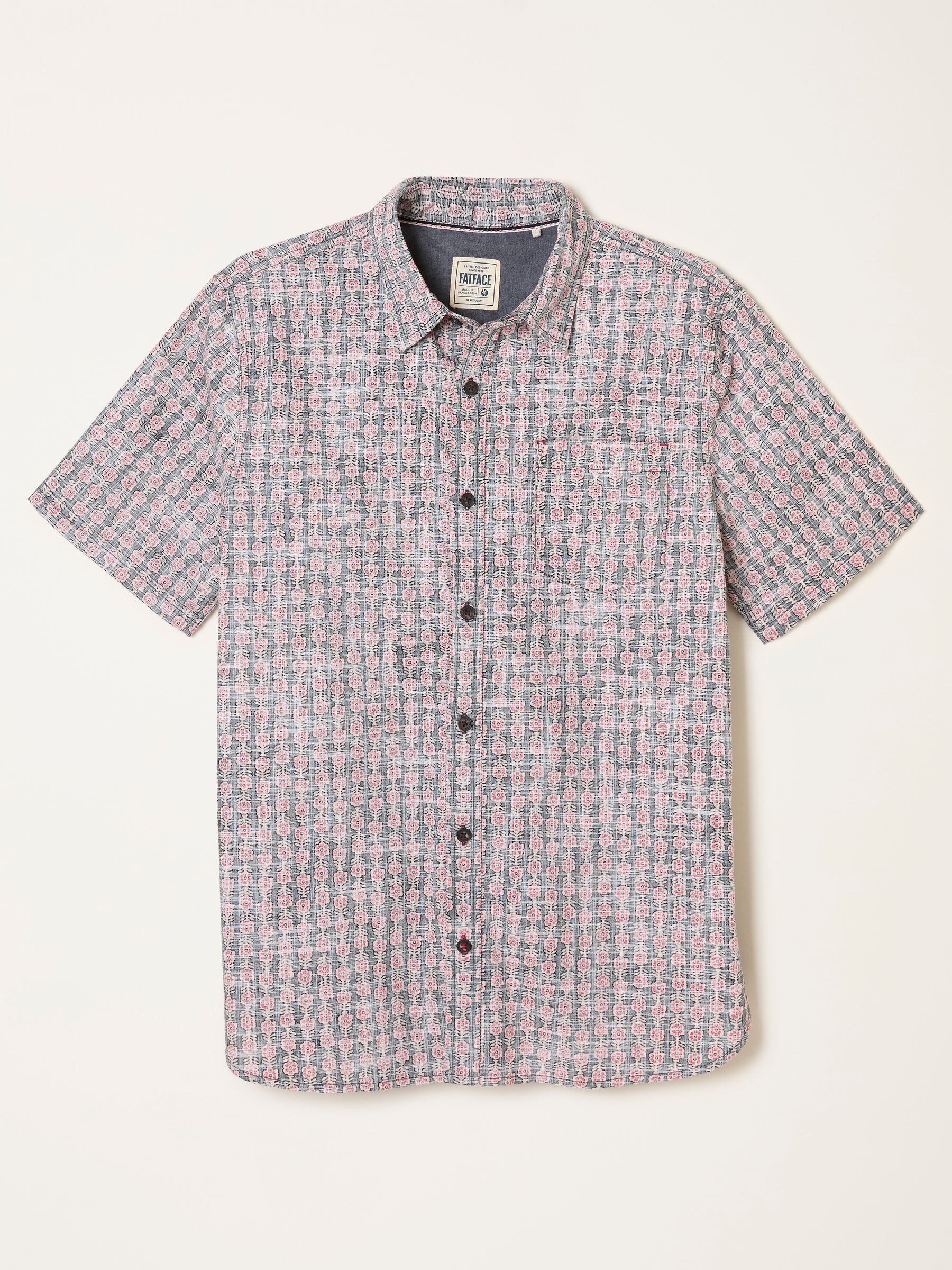 Washed Black Short Sleeve Floral Block Print Shirt - Image 6 of 6