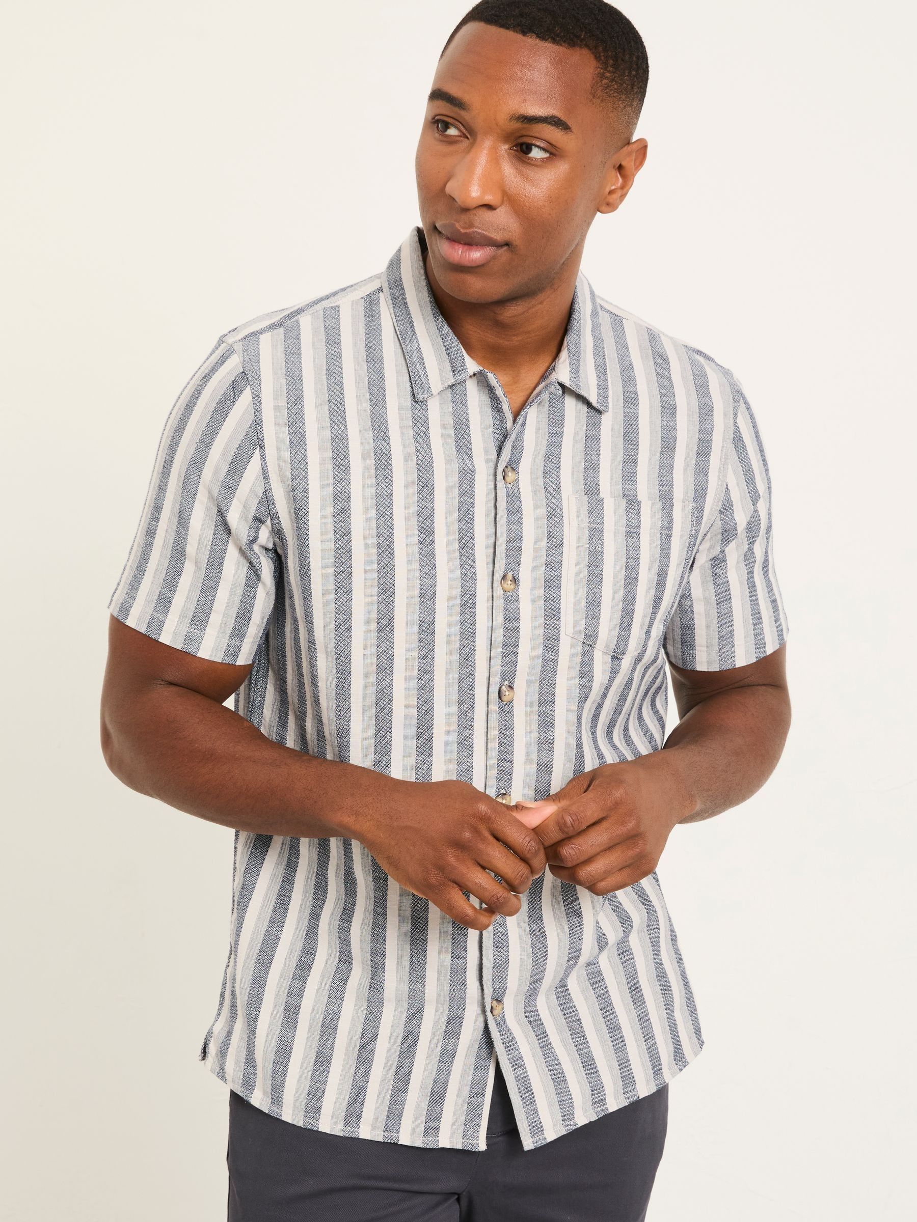 Denim Dark Blue Short Sleeve Stripe Shirt - Image 1 of 6