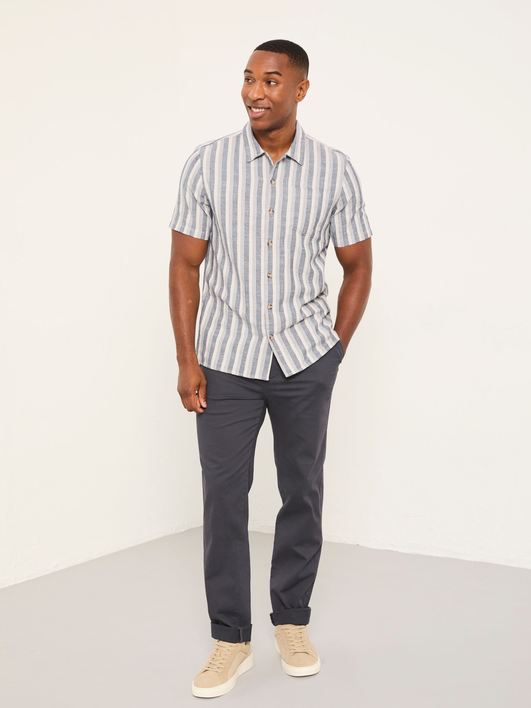Denim Dark Blue Short Sleeve Stripe Shirt - Image 4 of 6