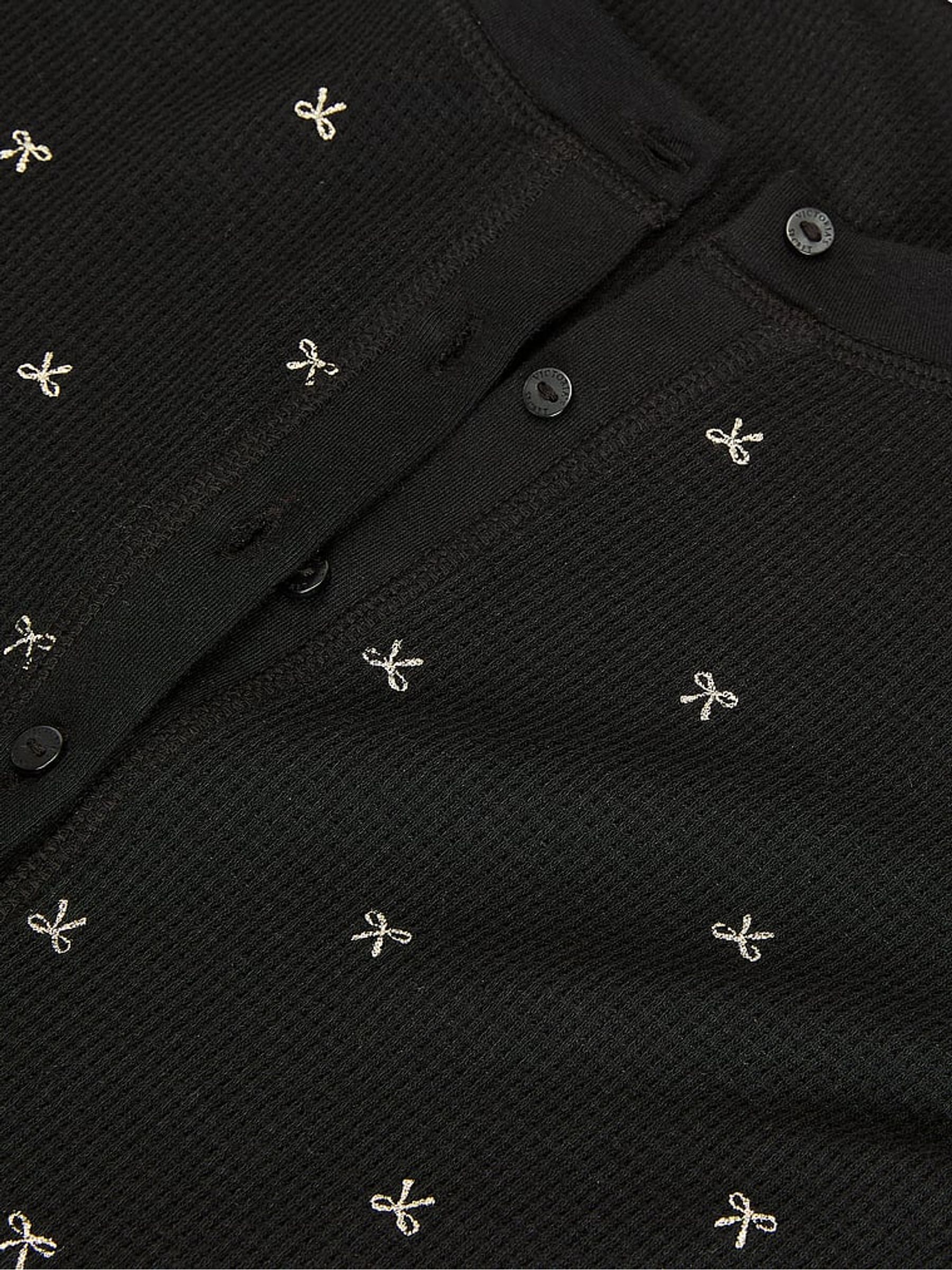 Black with Foil Christmas Bows Thermal Short Pyjamas Set - Image 3 of 3 Black with Foil Christmas Bows Thermal Short Pyjamas Set - Image 3 of 3