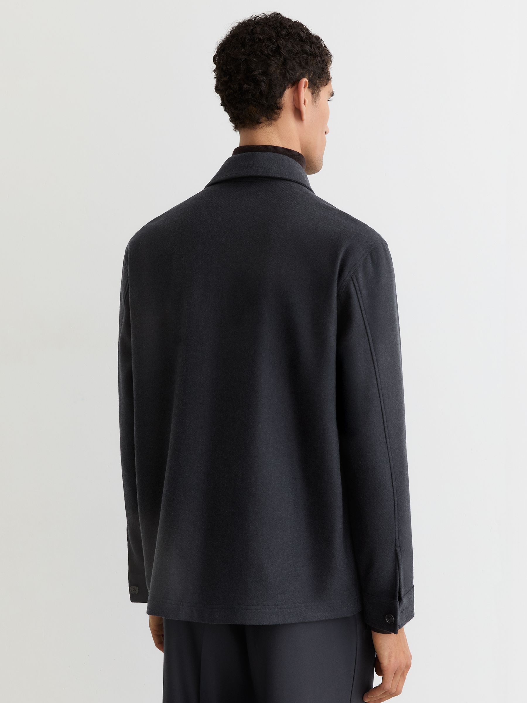 Wool-Blend Patch-Pocket Overshirt in Navy - image 5