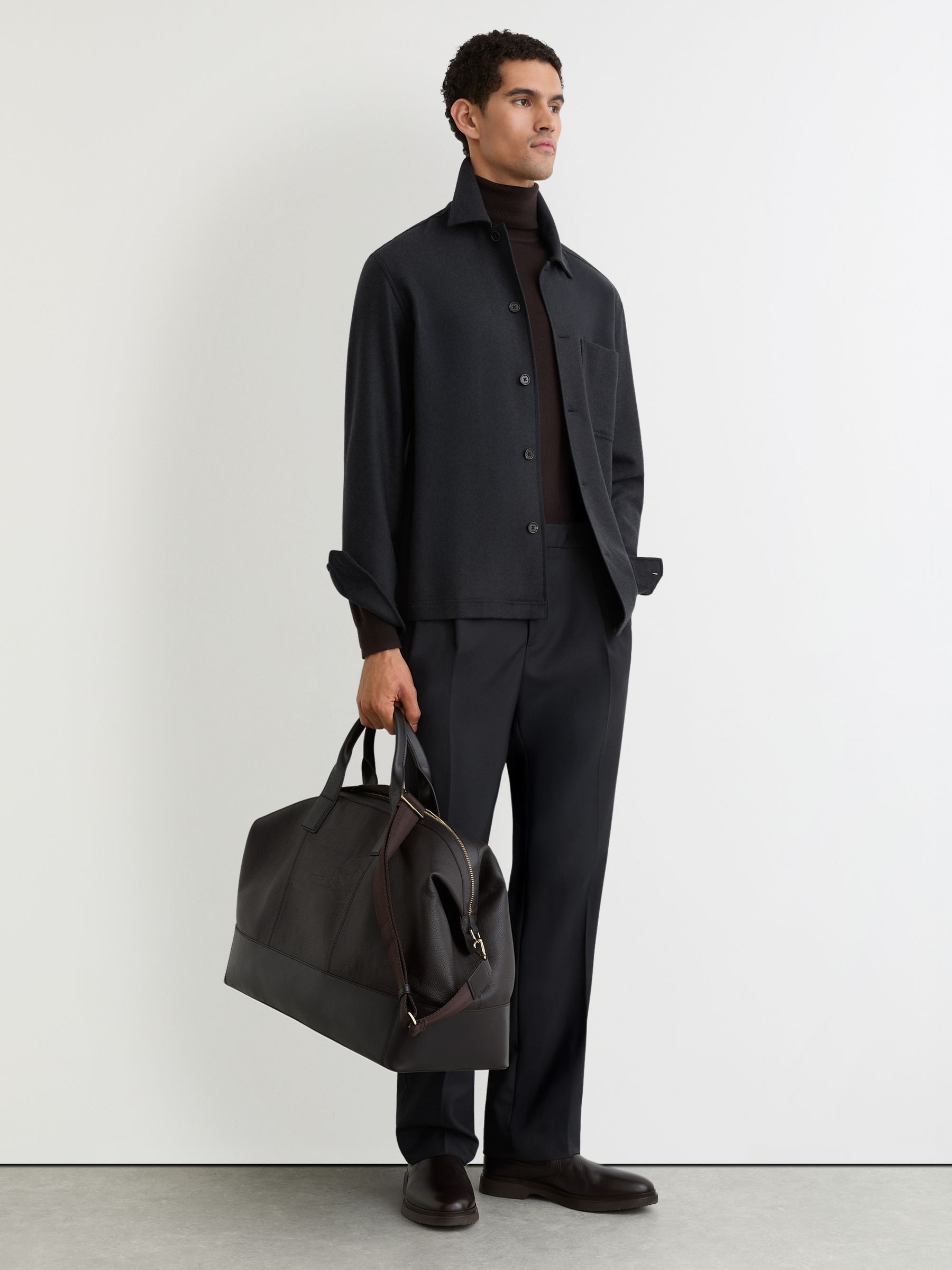 Wool-Blend Patch-Pocket Overshirt in Navy - image 4