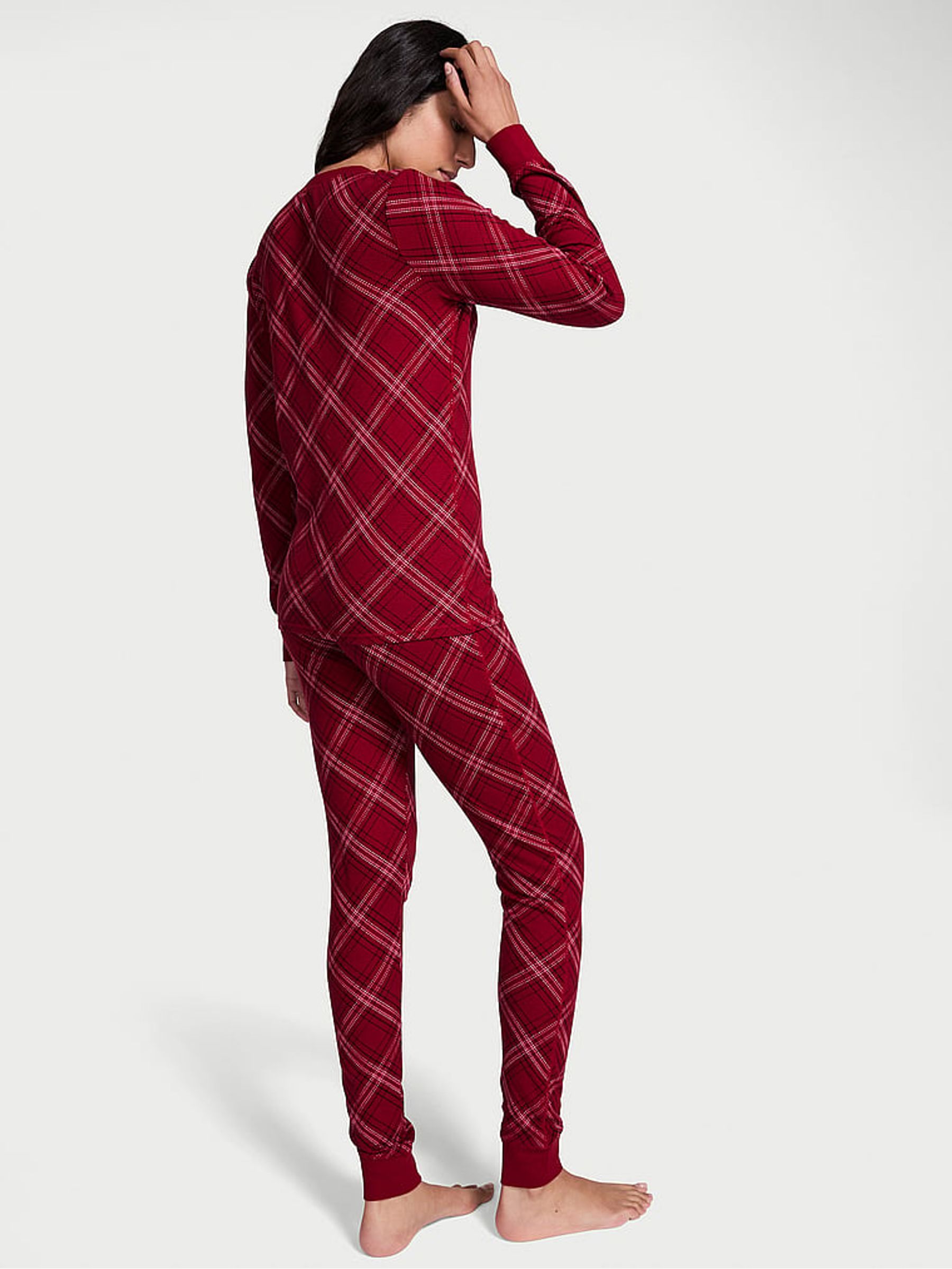 Red Lacquer Christmas Tartan Thermal Long Pyjamas Set - Image 2 of 3