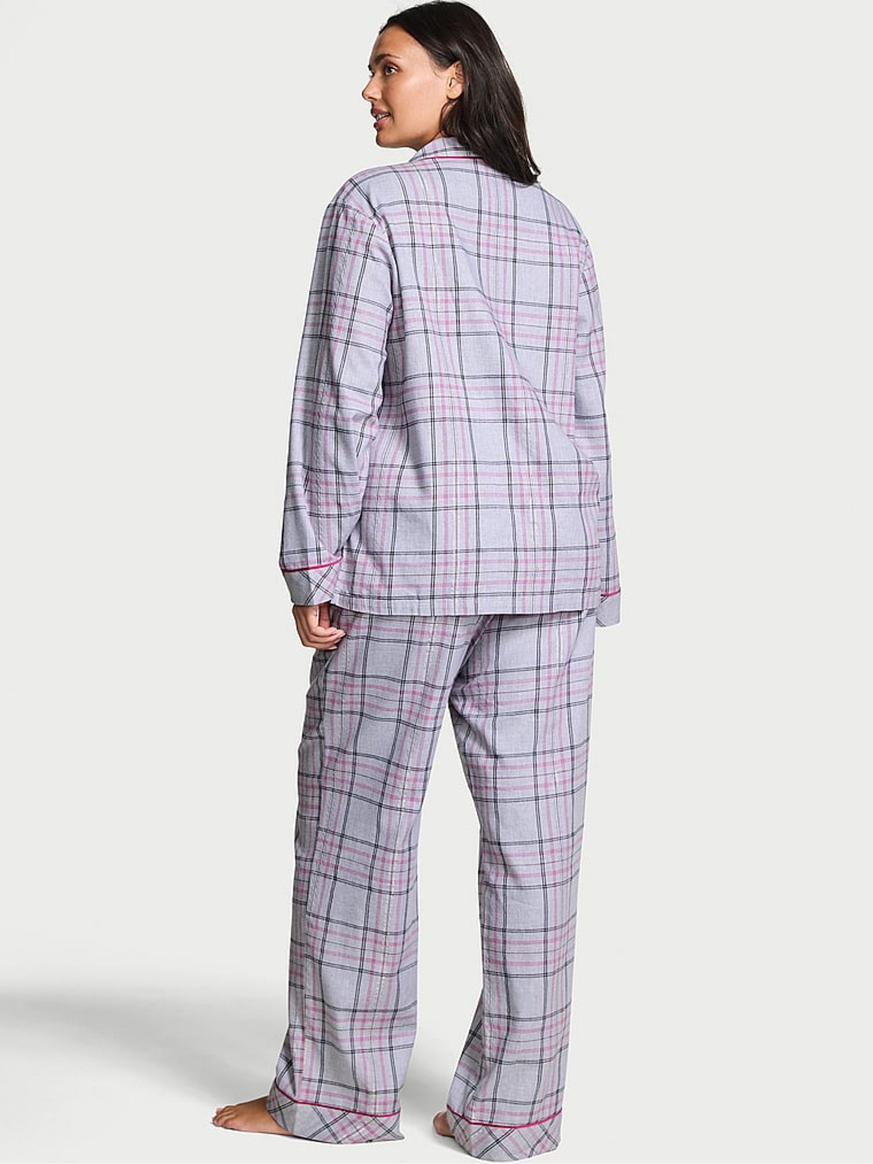 Heather Medium Grey Christmas Tartan Flannel Long Pyjamas Set - Image 2 of 2
