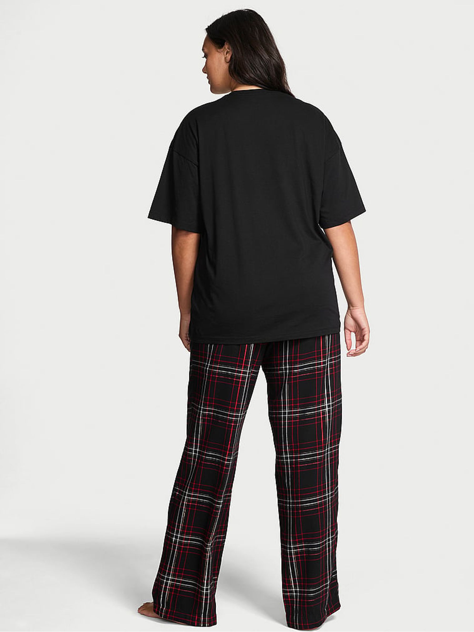 Black Christmas Tartan Short Sleeve Long Flannel Pyjama Set - Image 2 of 2 Black Christmas Tartan Short Sleeve Long Flannel Pyjama Set - Image 2 of 2