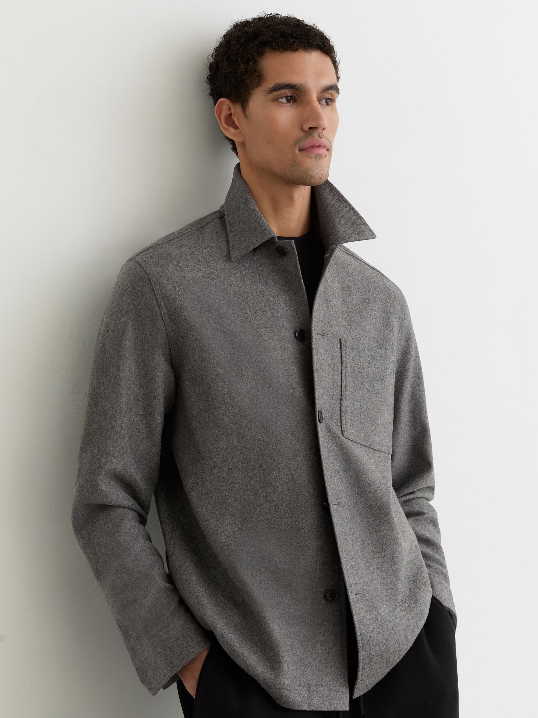 Wool-Blend Patch-Pocket Overshirt in Soft Grey - image 3