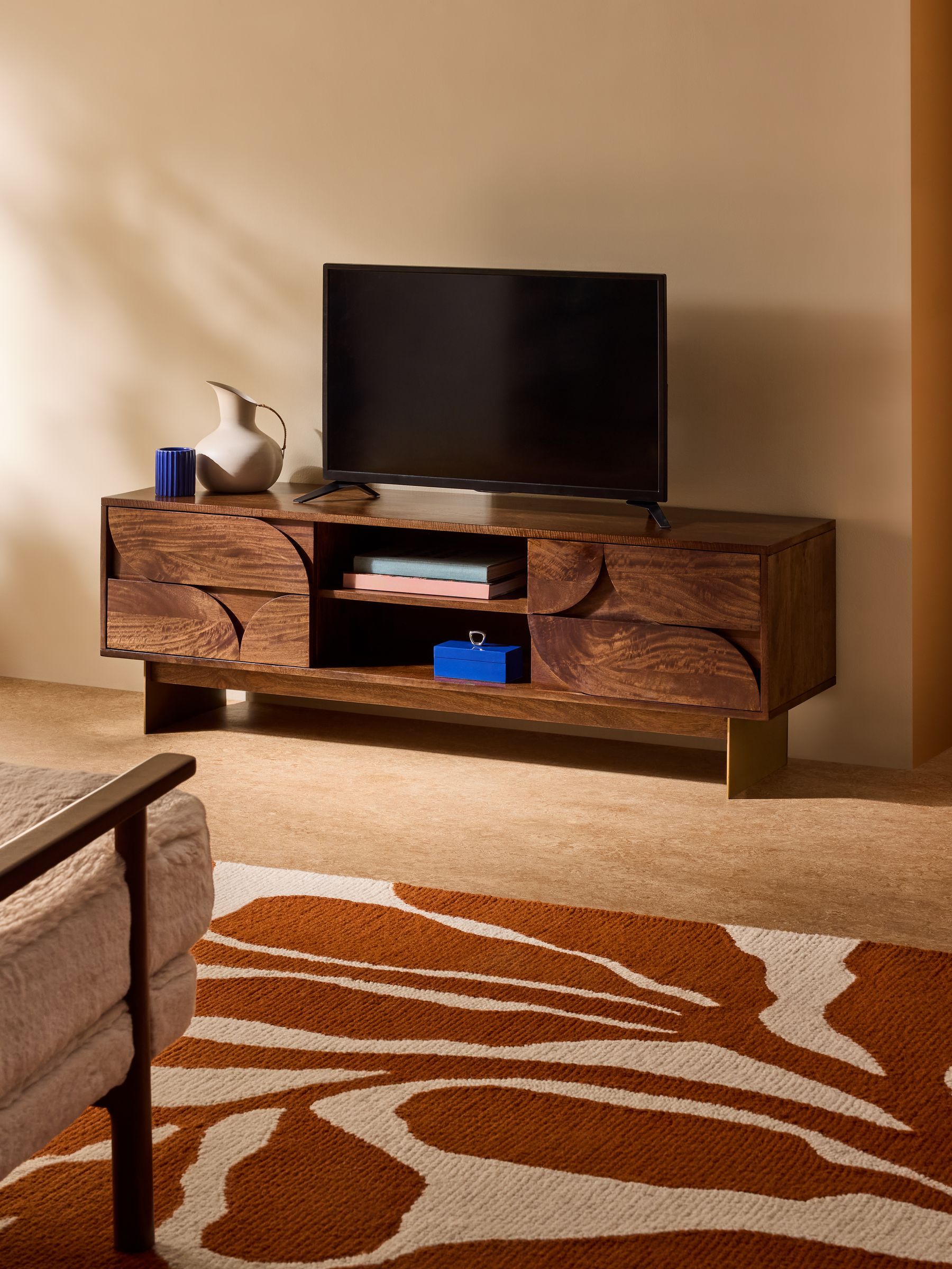 Keala Up to 55 Inch TV Unit in Dark Mango Wood - Image 2 of 6