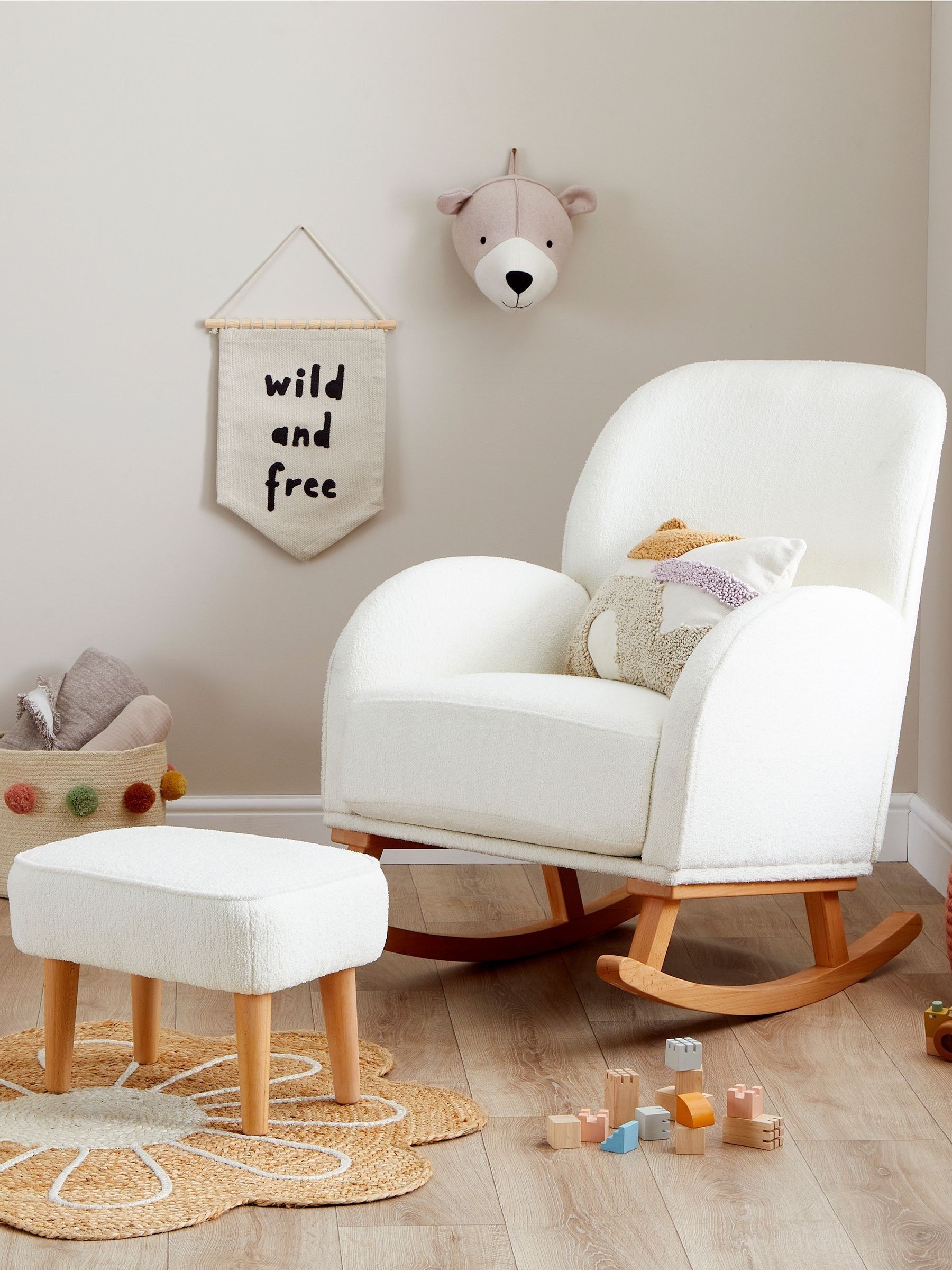 Babymore Off White Boucle Freya Nursing Chair with Stool - Image 1 of 6