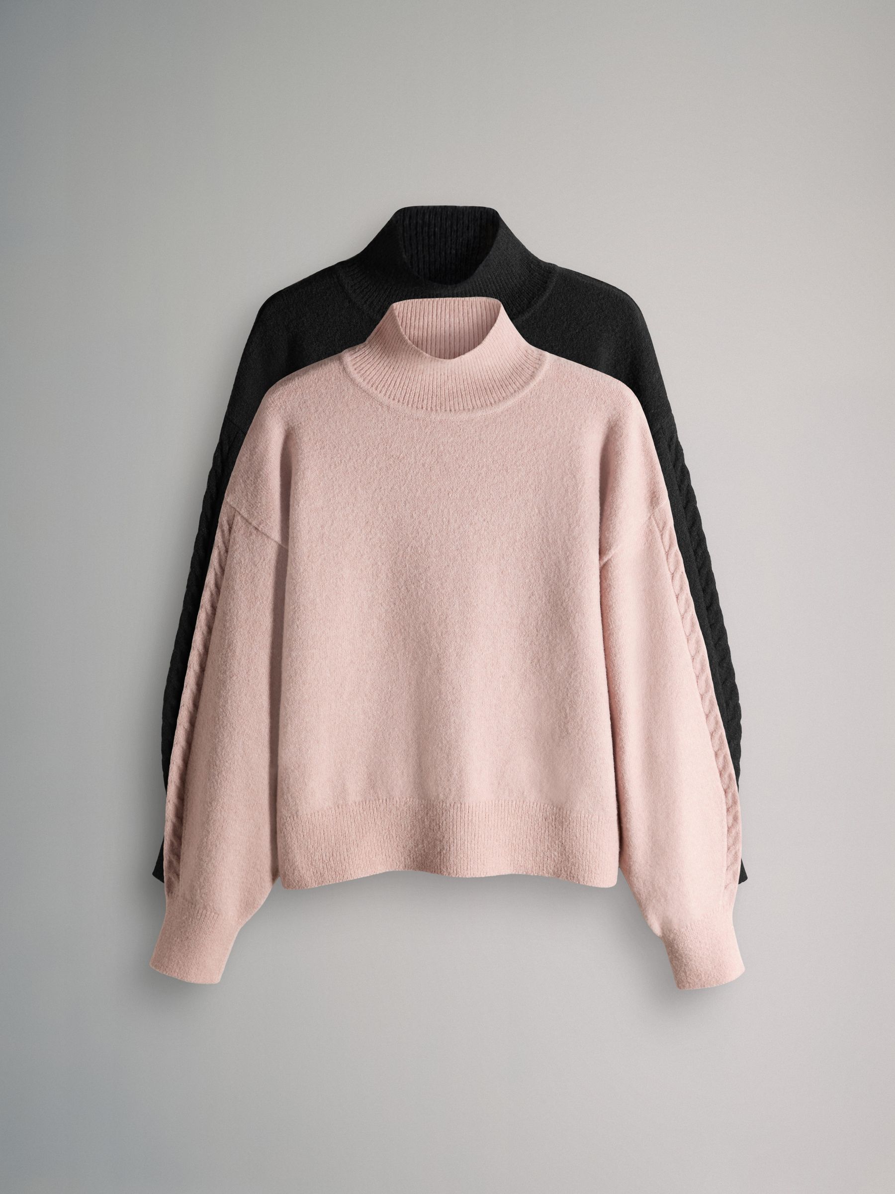 Soft Pink/Black 2 Pack High Neck Cable Jumpers - Image 2 of 6
