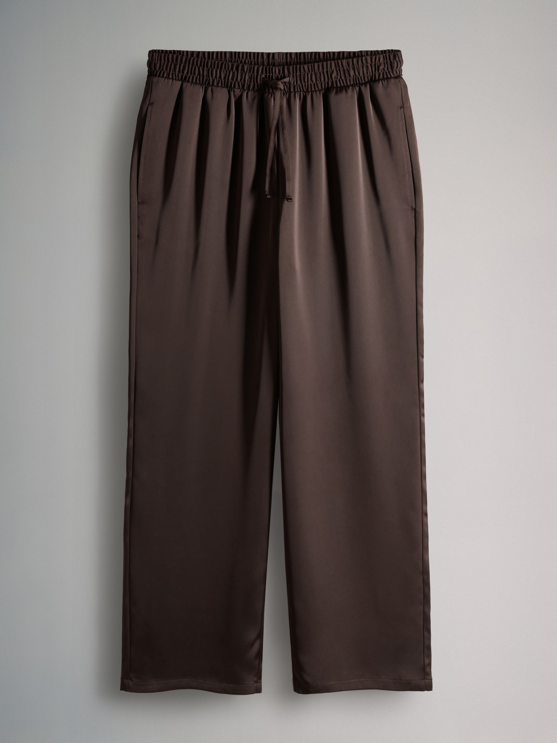Navy/Chocolate Brown - 2 Pack Satin Wide Leg Pull On Trousers - Image 2 of 5 Navy/Chocolate Brown - 2 Pack Satin Wide Leg Pull On Trousers - Image 2 of 5