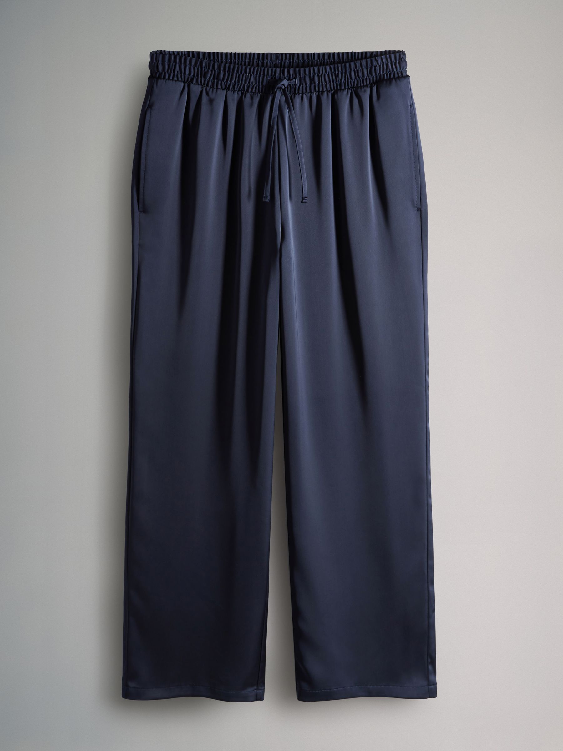 Navy/Chocolate Brown - 2 Pack Satin Wide Leg Pull On Trousers - Image 3 of 5