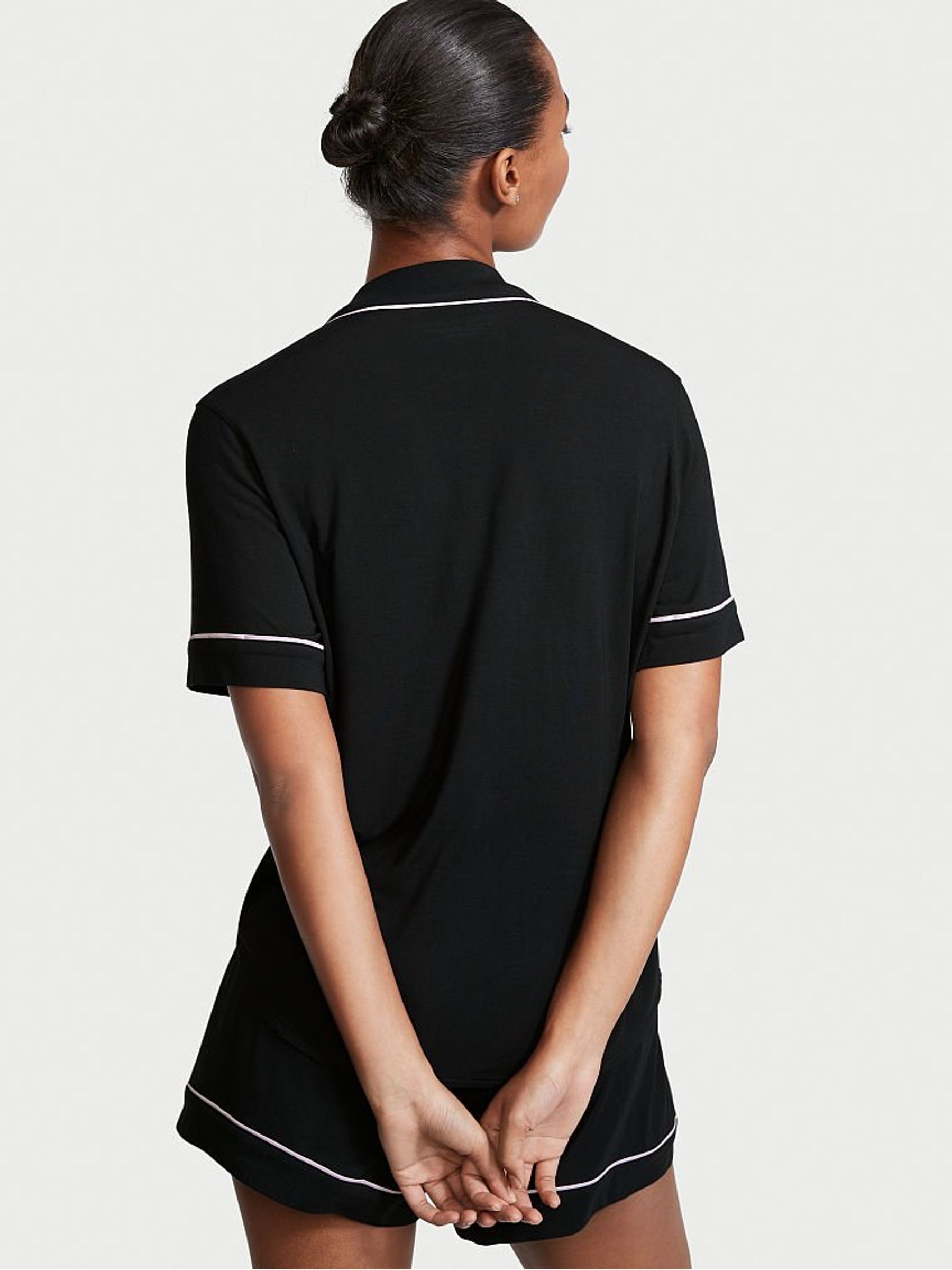Black with Angel Pink Piping Modal Short Pyjamas Set - Image 2 of 4