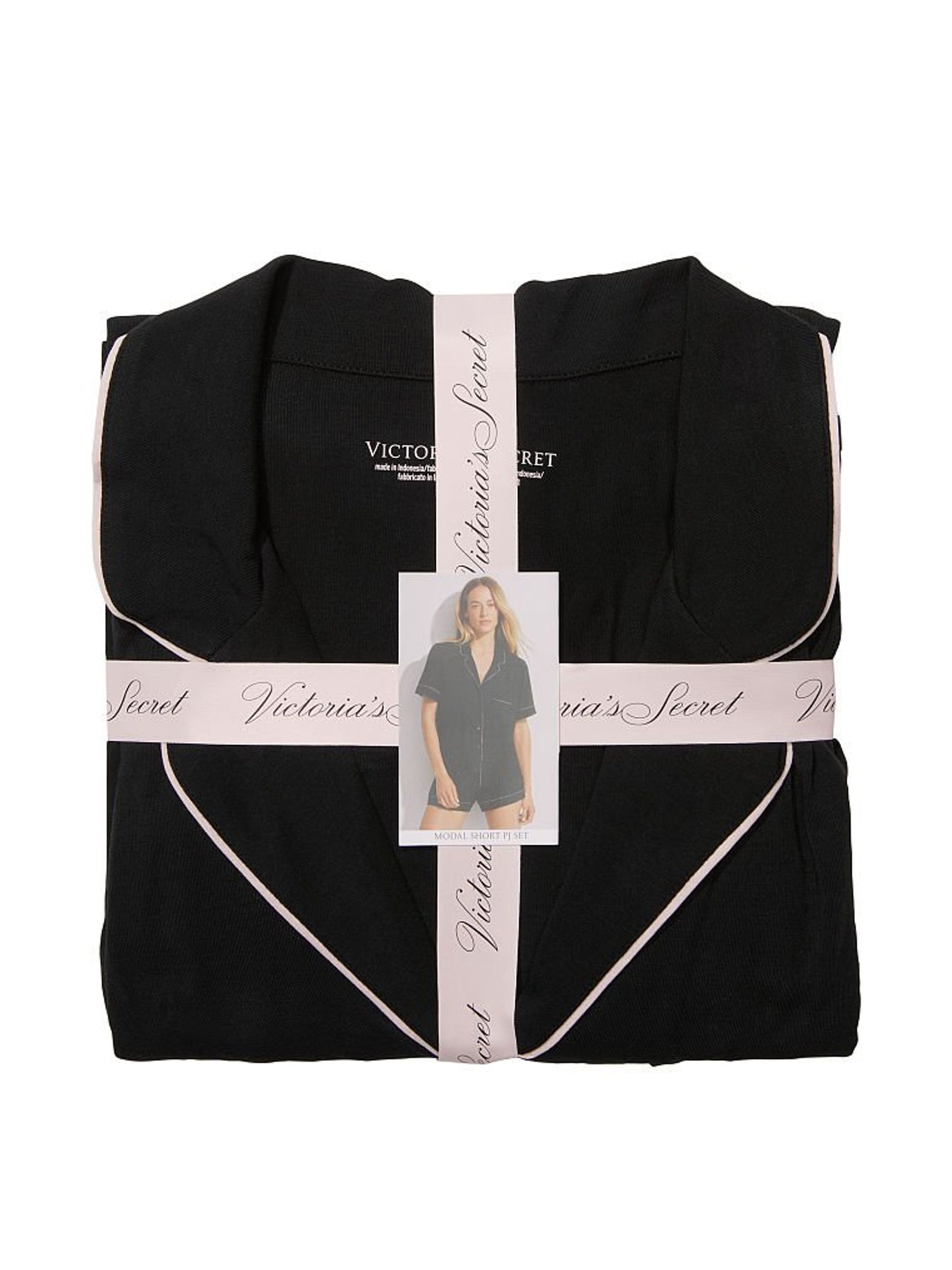 Black with Angel Pink Piping Modal Short Pyjamas Set - Image 4 of 4