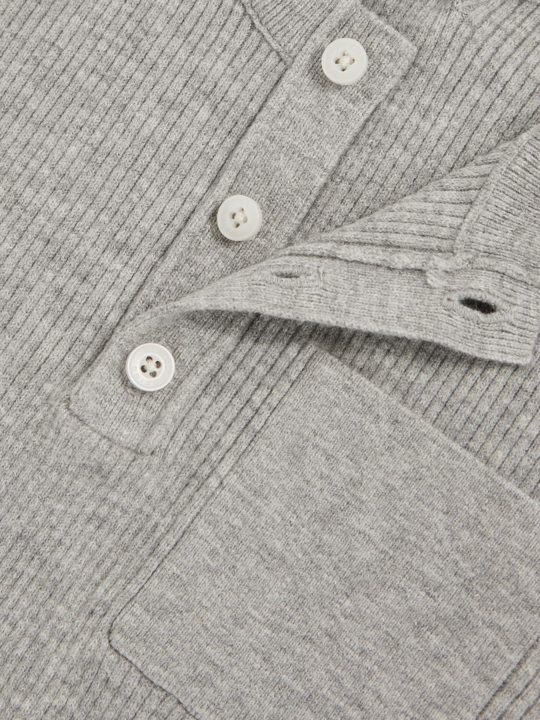 9-13 yrs Cotton-Blend Rib-Knit Henley Top in Mid Grey Melange - Image 4 of 4