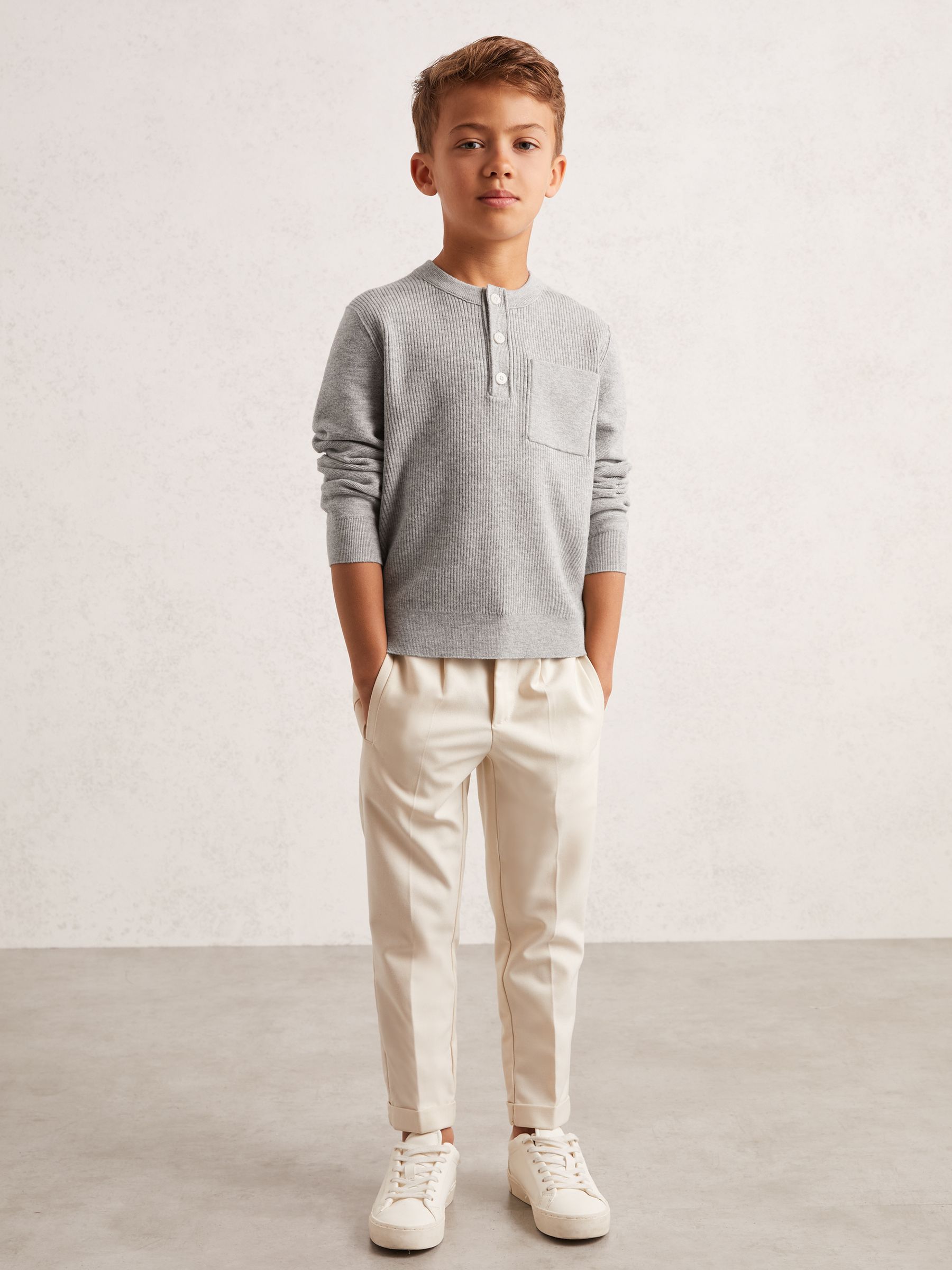 3-9 yrs Cotton-Blend Rib-Knit Henley Top in Mid Grey Melange - Image 1 of 4 3-9 yrs Cotton-Blend Rib-Knit Henley Top in Mid Grey Melange - Image 1 of 4