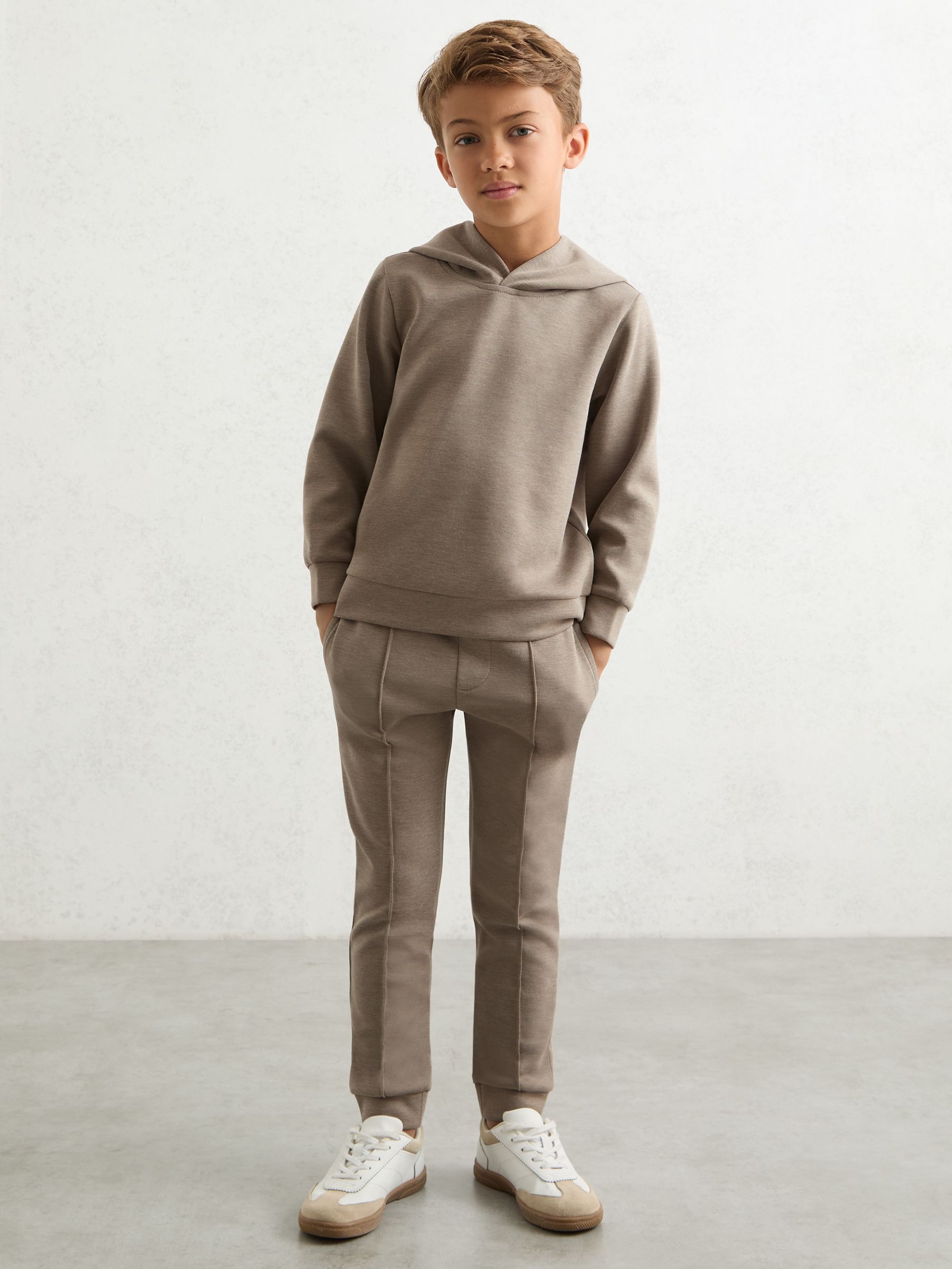 9-13 yrs Interlock Drawstring Joggers in Taupe Brown - Image 1 of 4 9-13 yrs Interlock Drawstring Joggers in Taupe Brown - Image 1 of 4