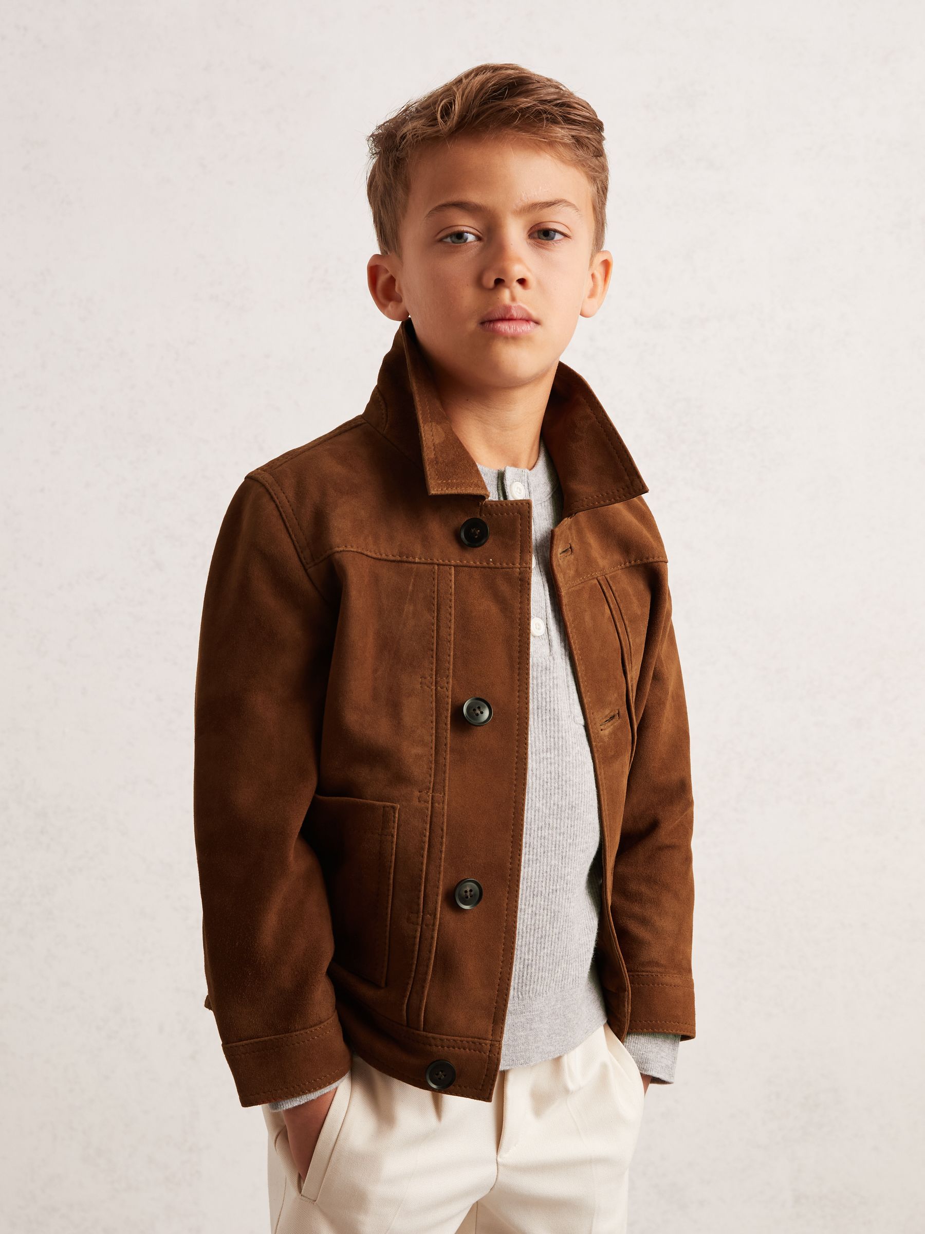 13-14 yrs Suede Worker Jacket in Tobacco Brown - Image 3 of 4
