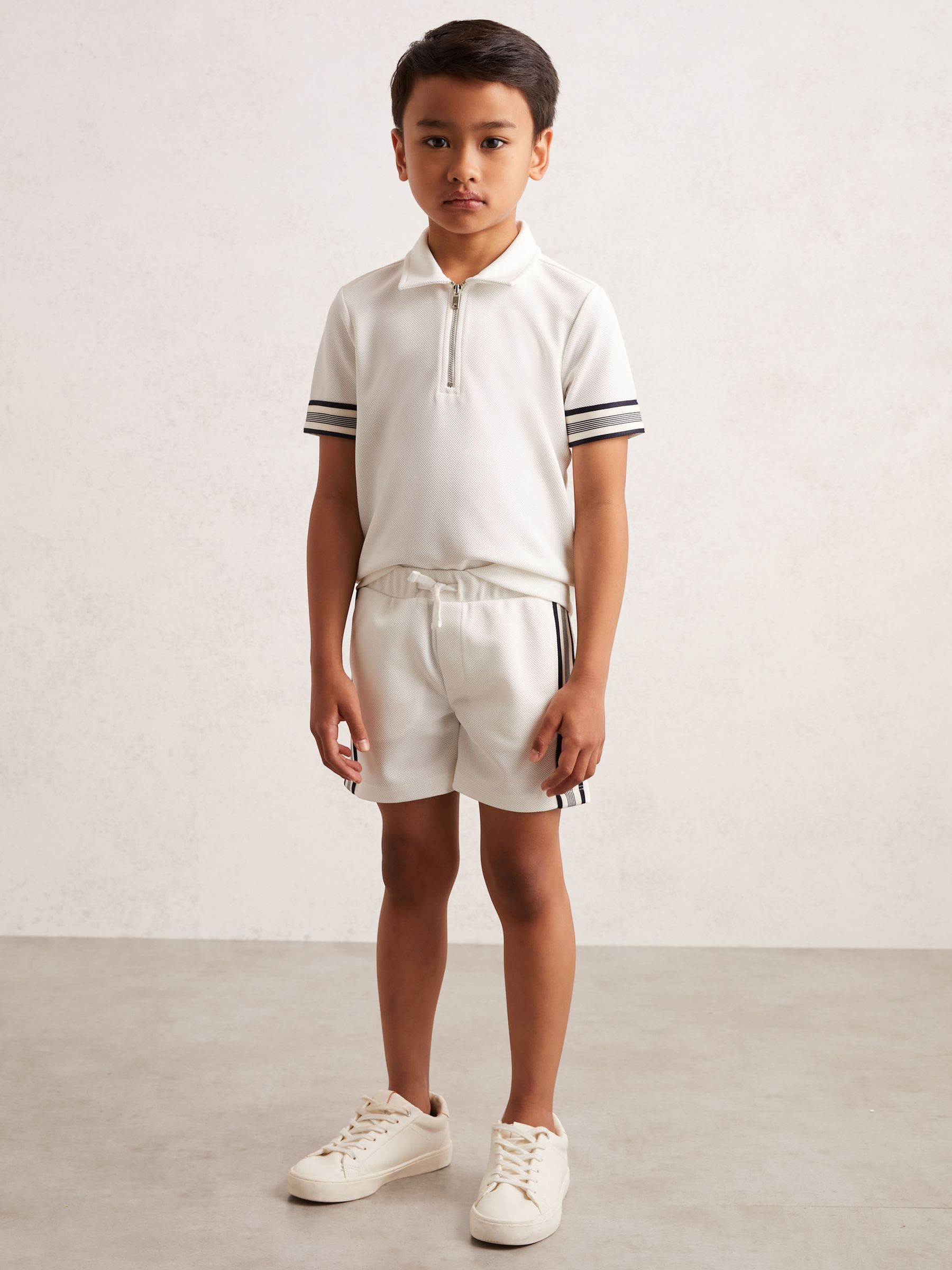 3-9 yrs Side Stripe Textured Shorts in White - Image 1 of 4