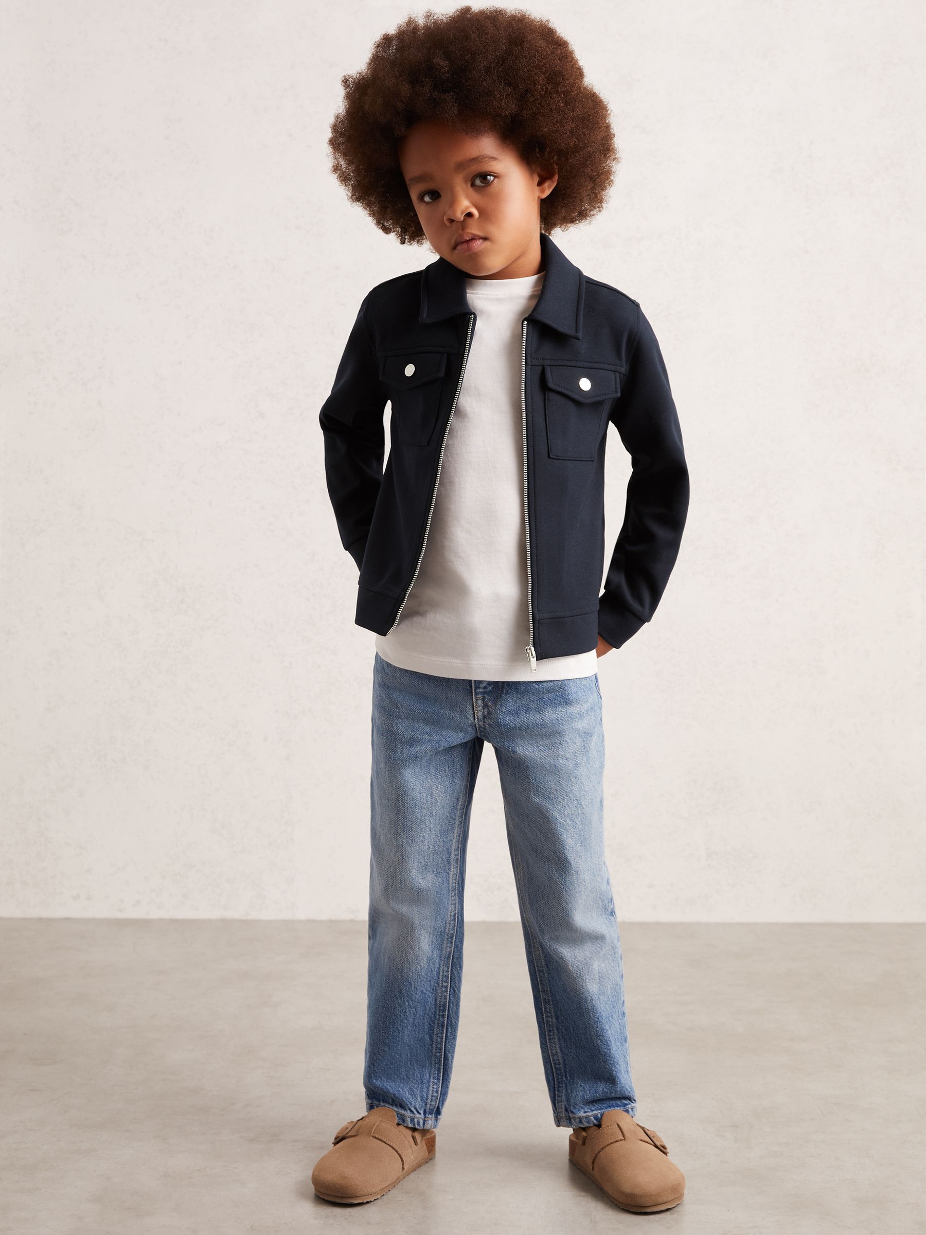 3-9 yrs Interlock Zip Through Overshirt in Navy Blue - Image 1 of 4