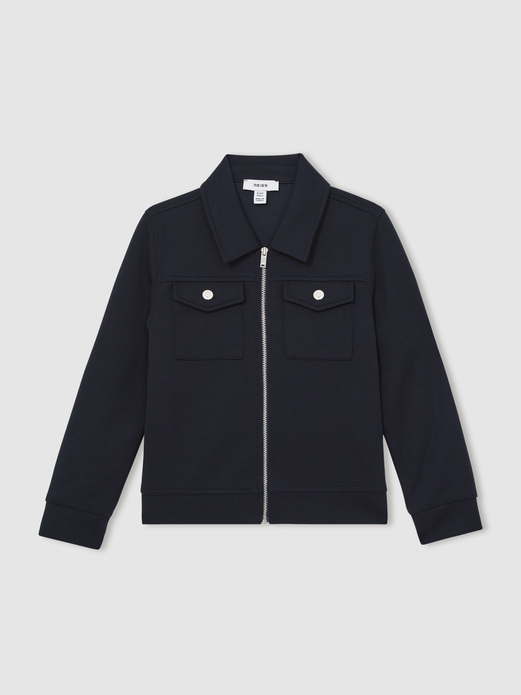 3-9 yrs Interlock Zip Through Overshirt in Navy Blue - Image 2 of 4