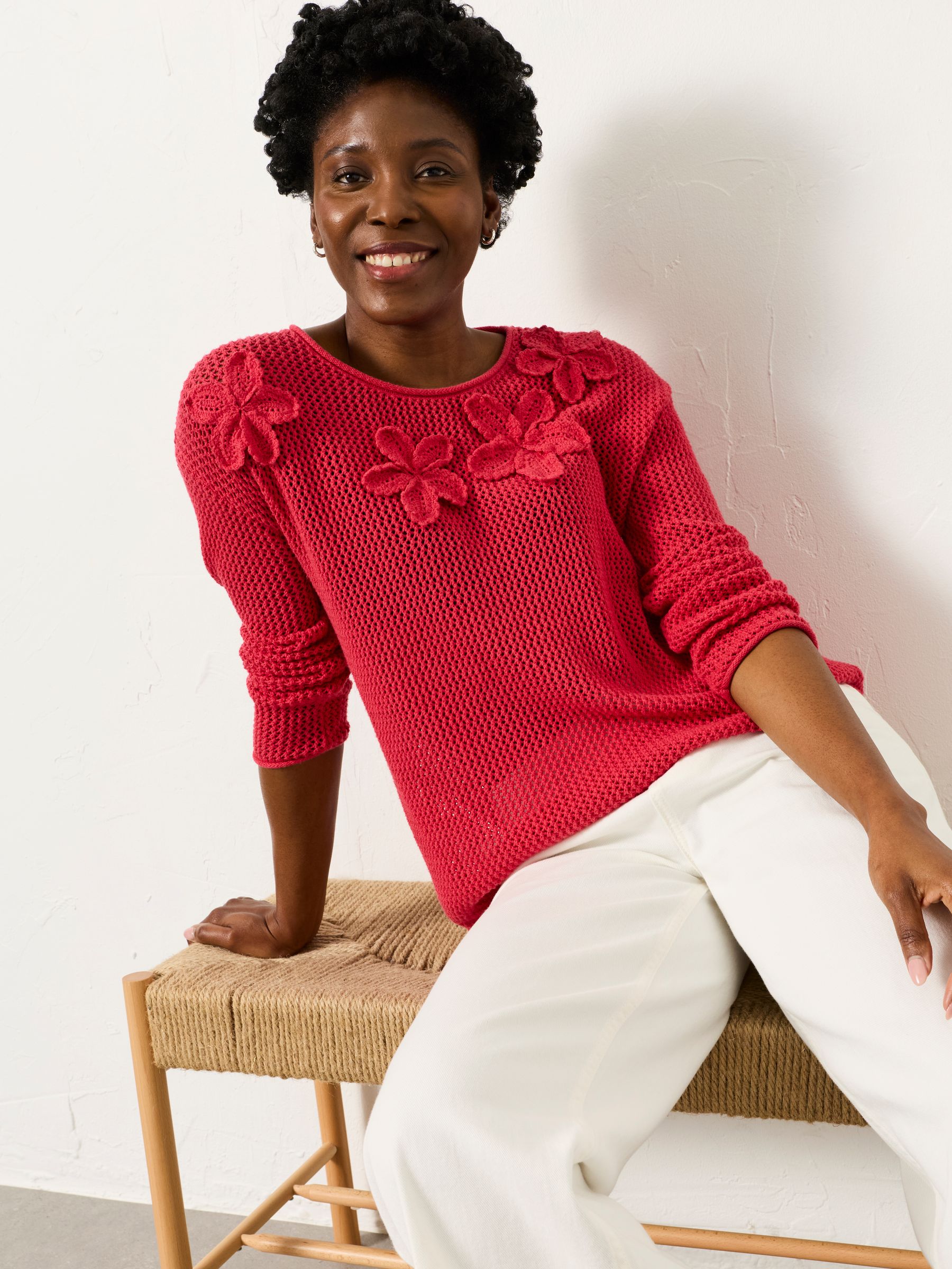 Raspberry Pink Floral Crochet Jumper - Image 1 of 5