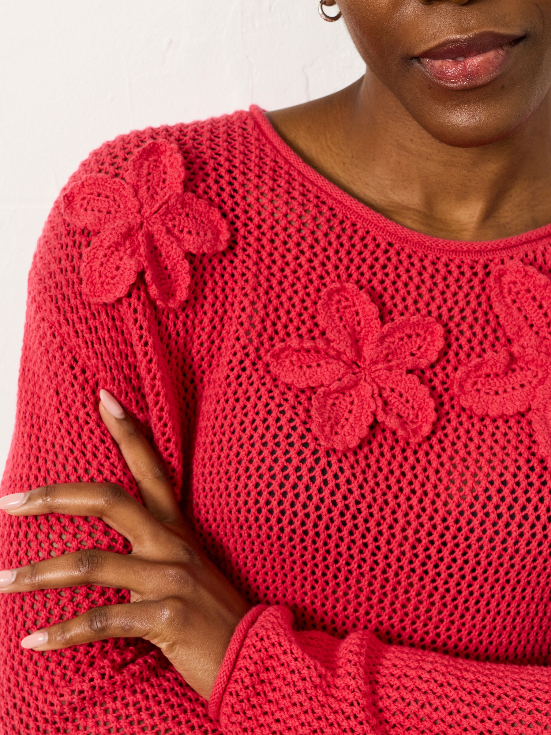 Raspberry Pink Floral Crochet Jumper - Image 3 of 5