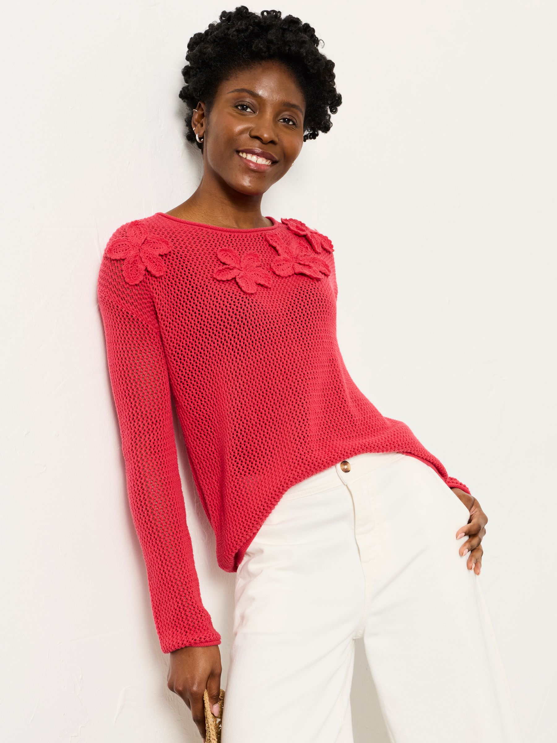 Raspberry Pink Floral Crochet Jumper - Image 4 of 5