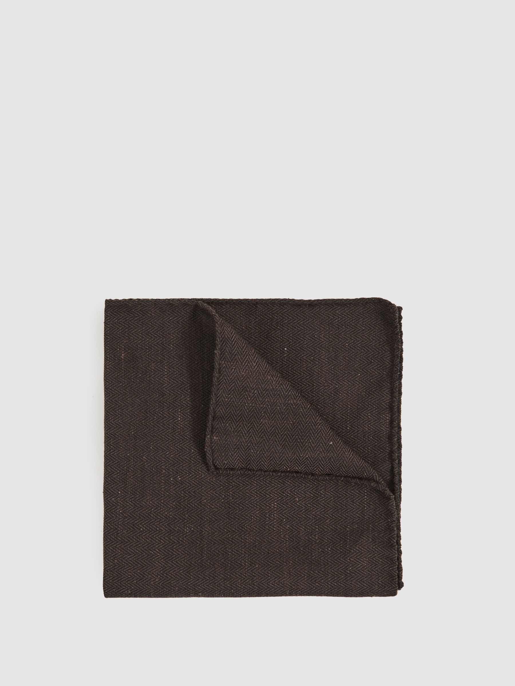 Silk Blend Herringbone Pocket Square in Chocolate Brown - Image 1 of 4 Silk Blend Herringbone Pocket Square in Chocolate Brown - Image 1 of 4